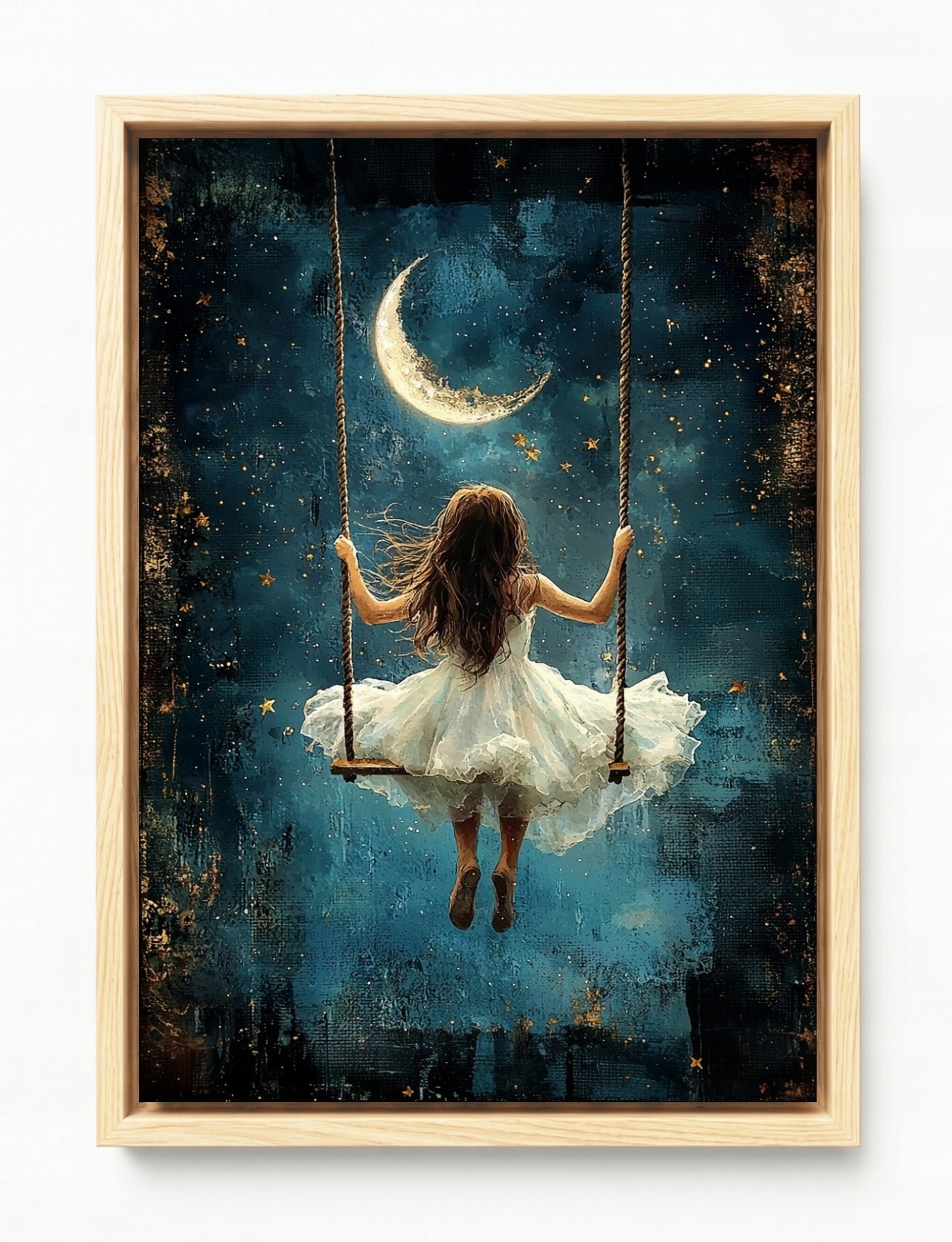 Obraz Rám Americký Box Nebe Hvězdy Měsíc Dívka Houpačka 40x60