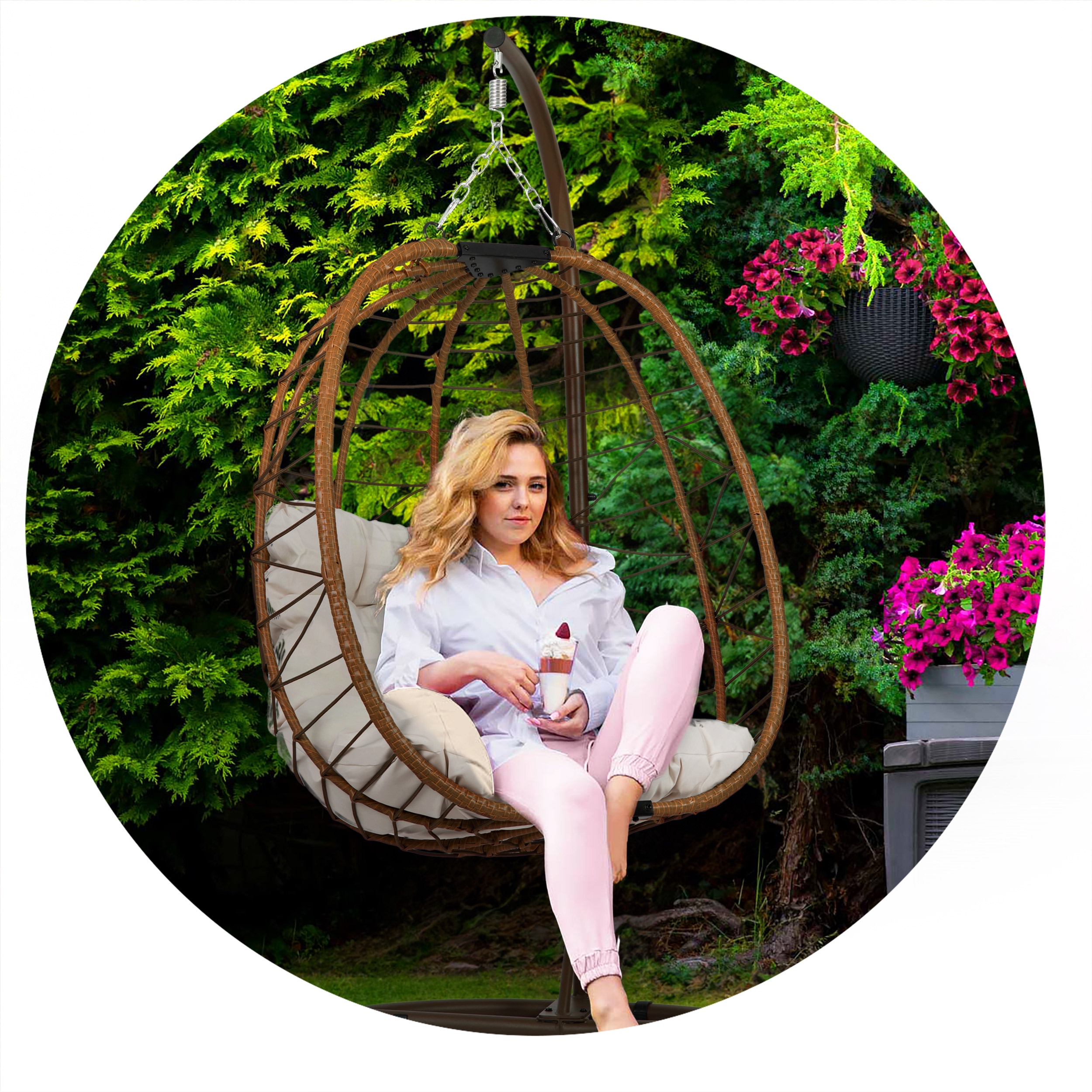 FOTEL WISZĄCY BUJANY OGRODOWY KOSZ KOKON SKŁADANY Wysokość maksymalna 194 cm