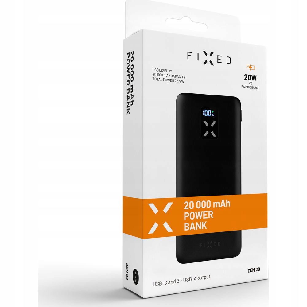 Powerbank Fixed Zen 20 z LCD i Pd 20W 20 000 mAh czarny