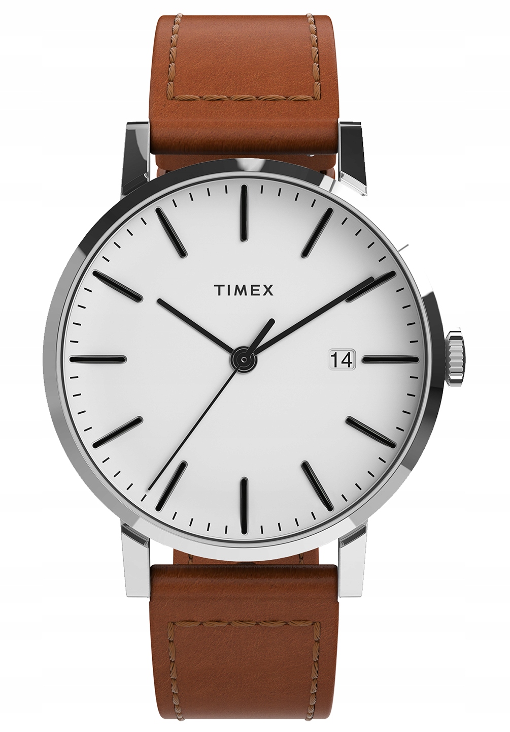 Zegarek męski wodoodporny Timex stalowy na brązowym pasku data