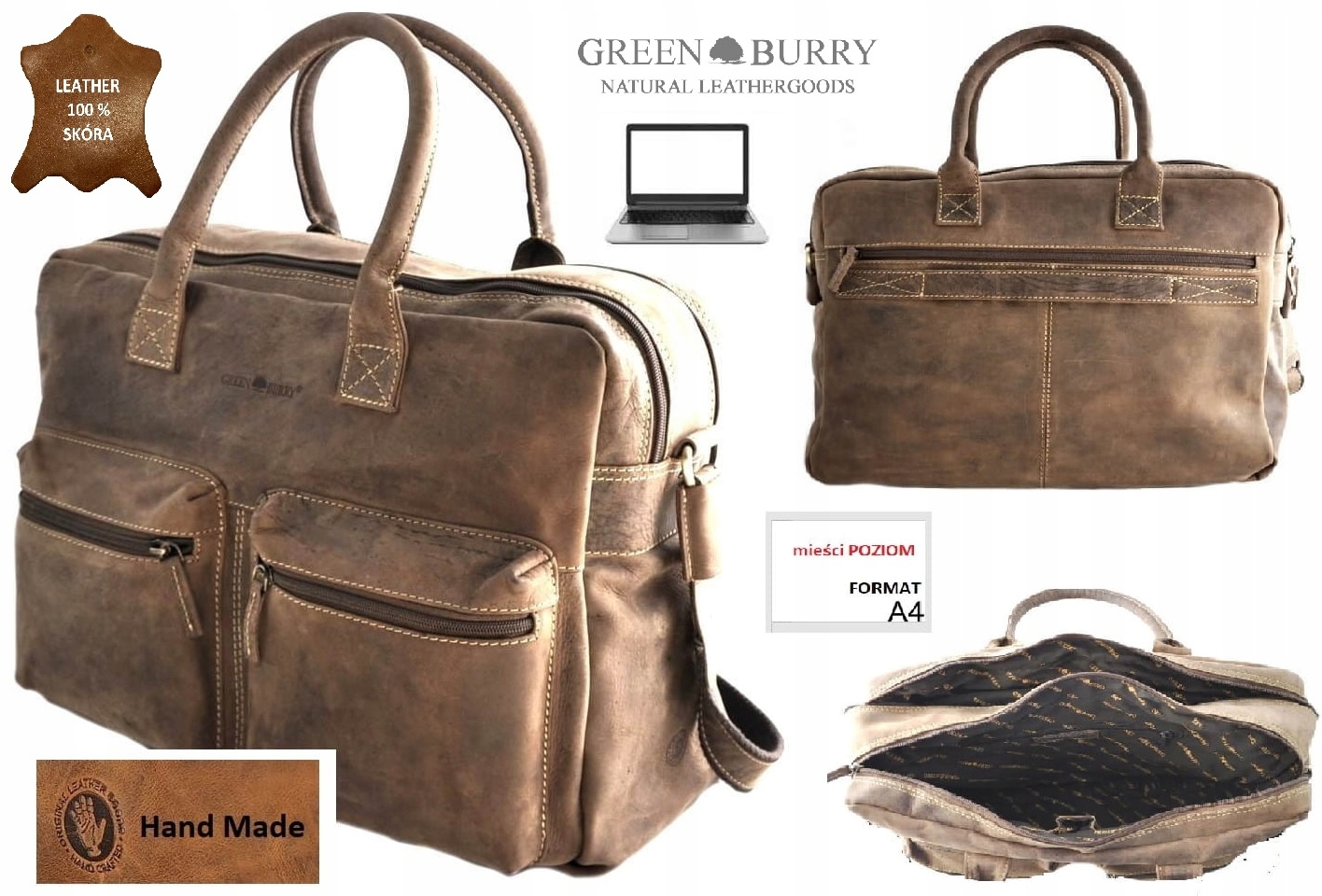 Teczka Format A4 Na Laptop Torba Na Ramię Skóra Vintage Greenburry 1674-25