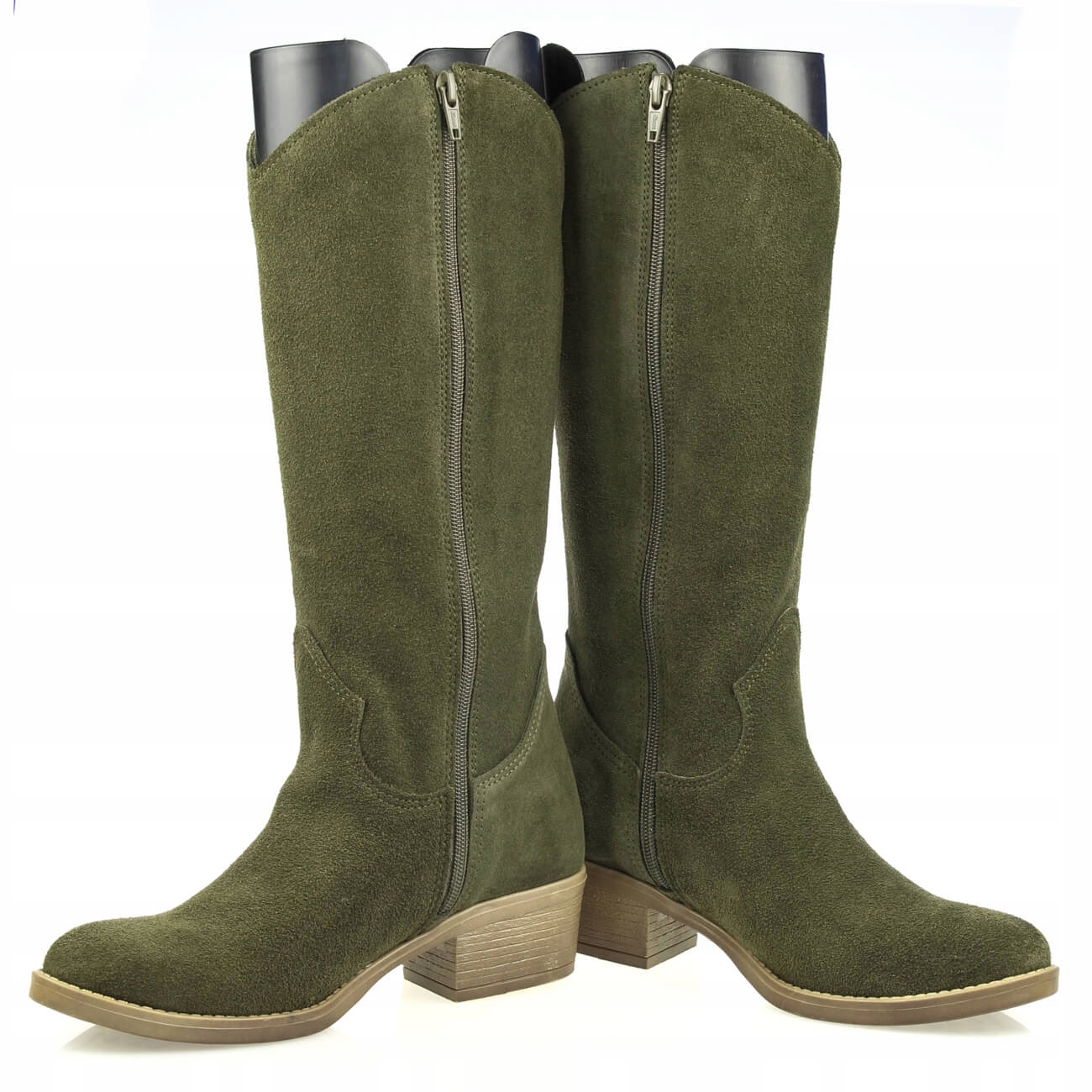 Damskie kozaki skórzane kowbojki Oliwkowe 39 Oryginalne opakowanie producenta pudełko