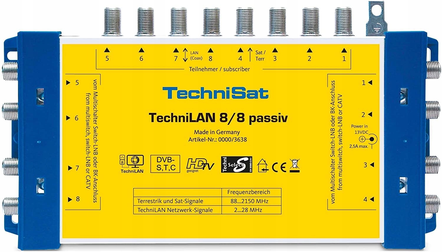 Přepínač TechniSat TechniLAN 8/8 Pasivní internet v Tv 8TV P2P