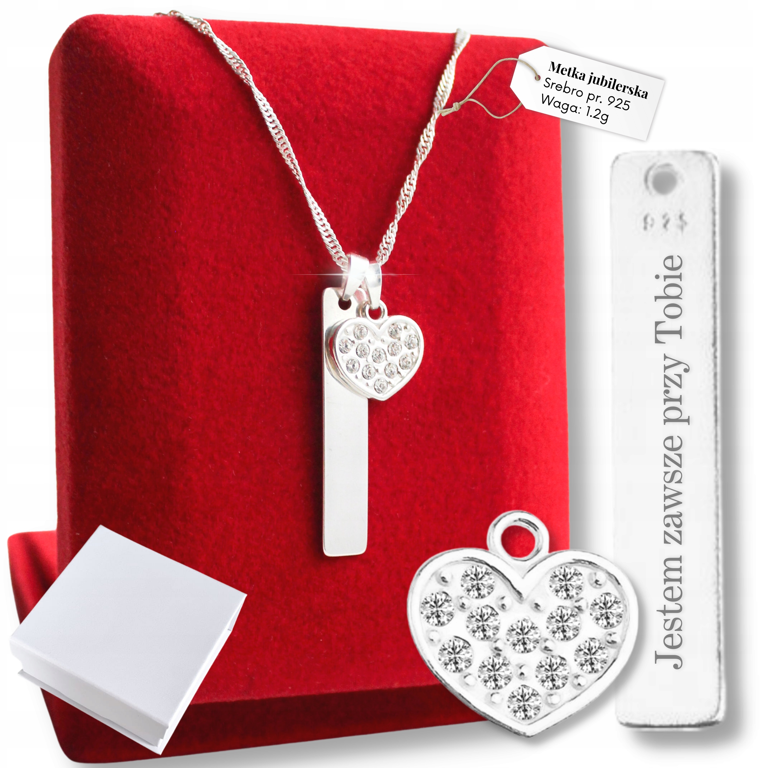 Stříbrný náhrdelník s plechem a srdíčkem Zirkony jako Dárek k Gravírování 925