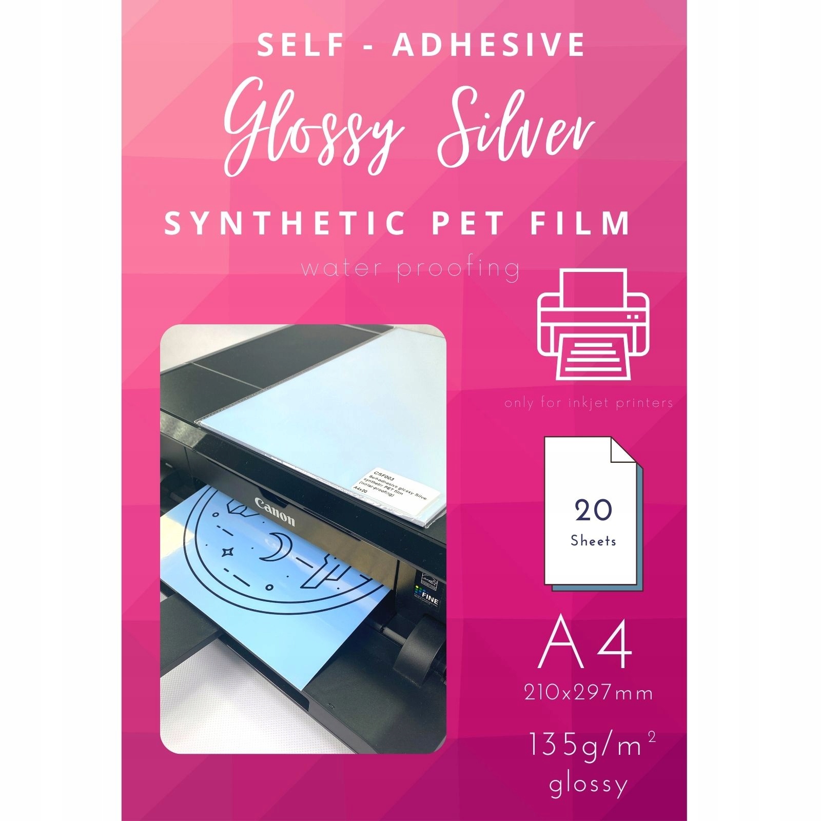 

Samoprzylepny błyszczący srebrny syntetyczny A4