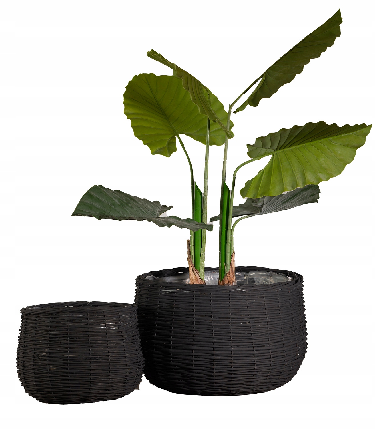 Obal Na Kvetináč Prútená Koš 40 cm okrúhla čierna do záhradného obývacieho priestoru 2 ks