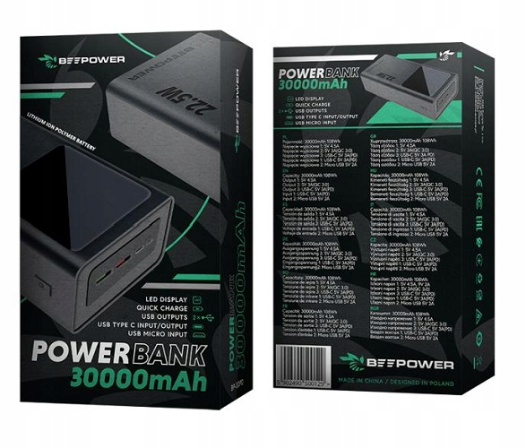 

Szybki Power Bank 30000mAh Wyświetlacz 22,5W