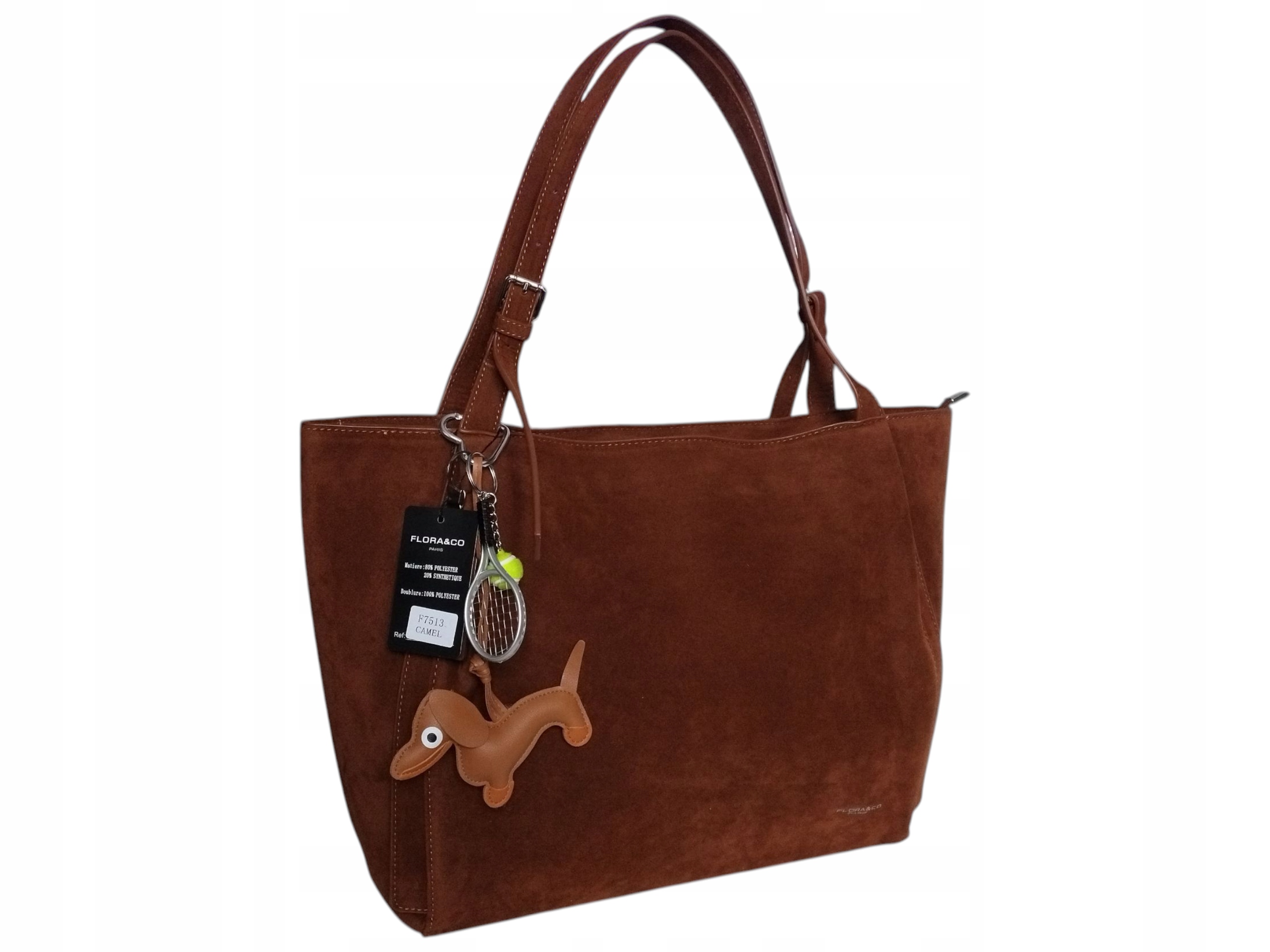 Dámská semišová nákupní kabelka Flora&Co Camel Prostorná na rameno A4 Velká