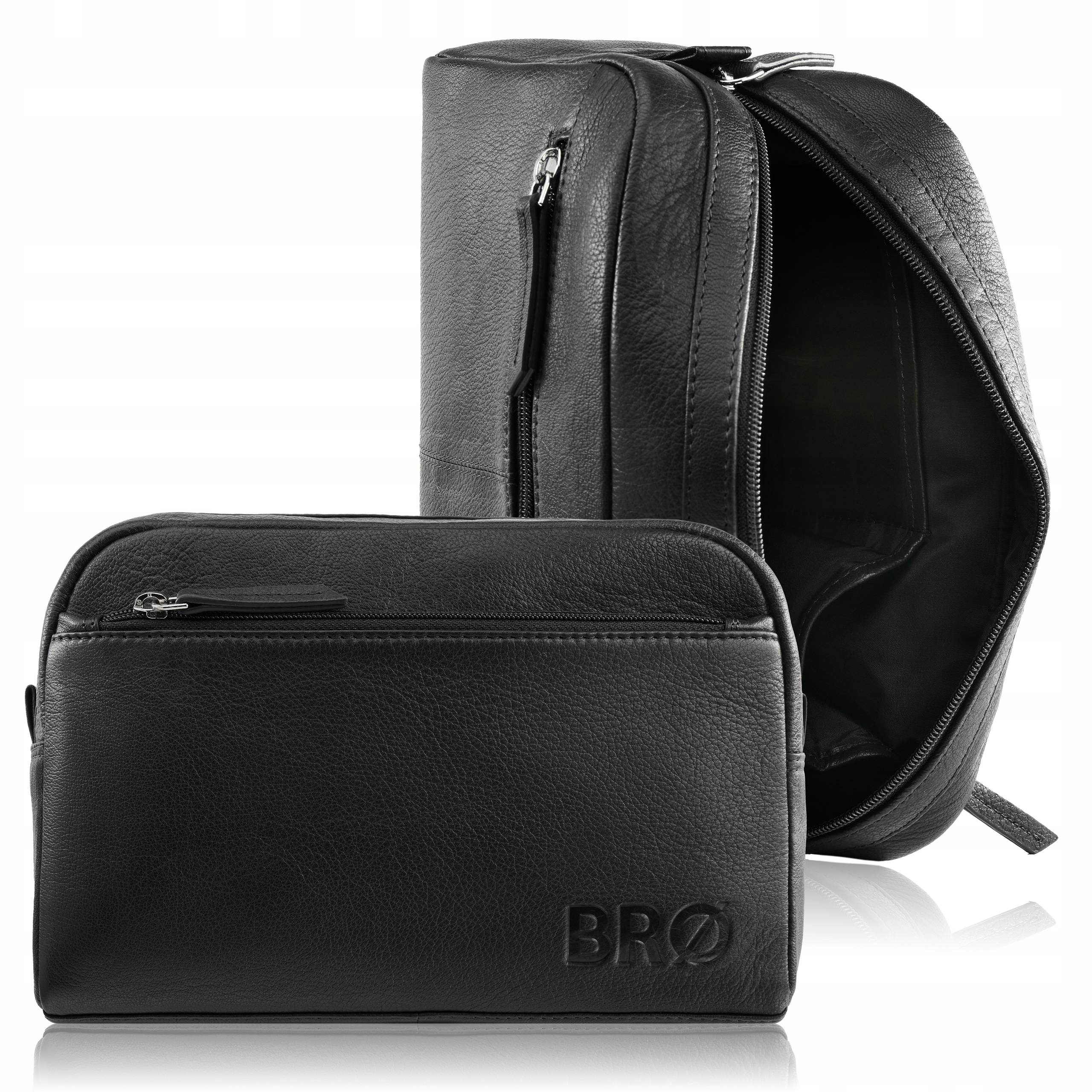 Skórzana Kosmetyczka Męska Brodrene na Zamek Turystyczny Organizer Czarny