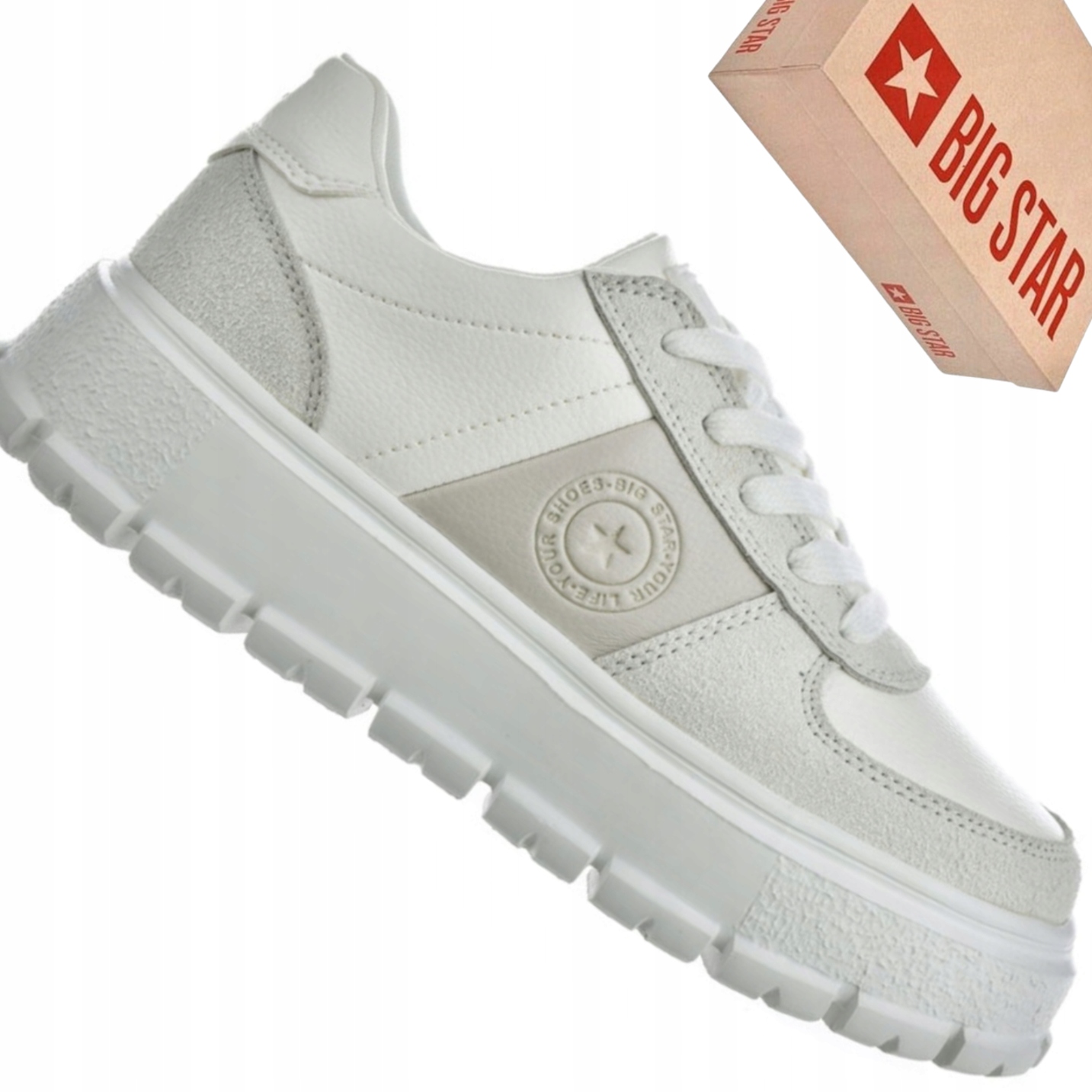 Sneakersy damskie Big Star NN274383 biało-szare platforma