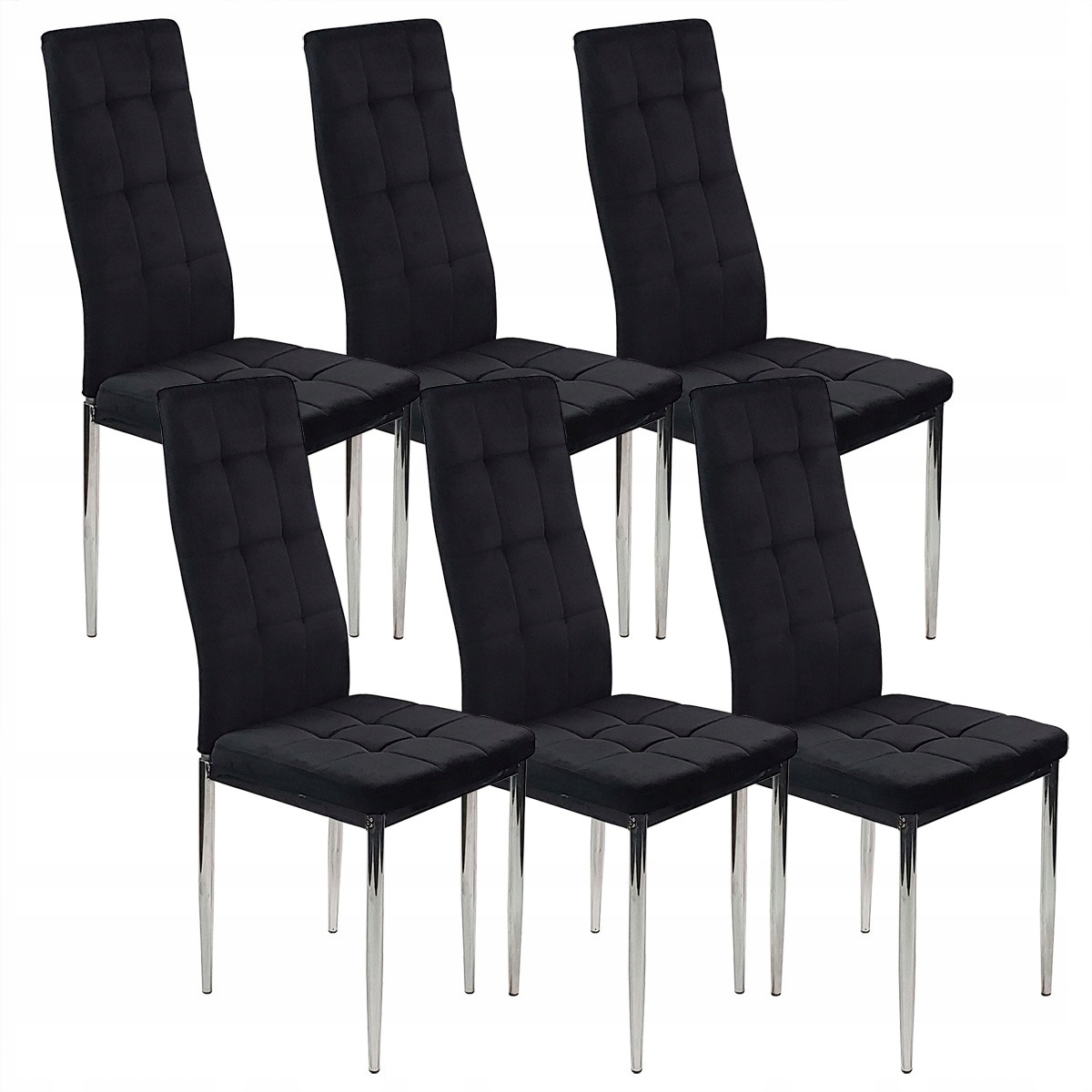 6 krzeseł Monako Velvet czarne