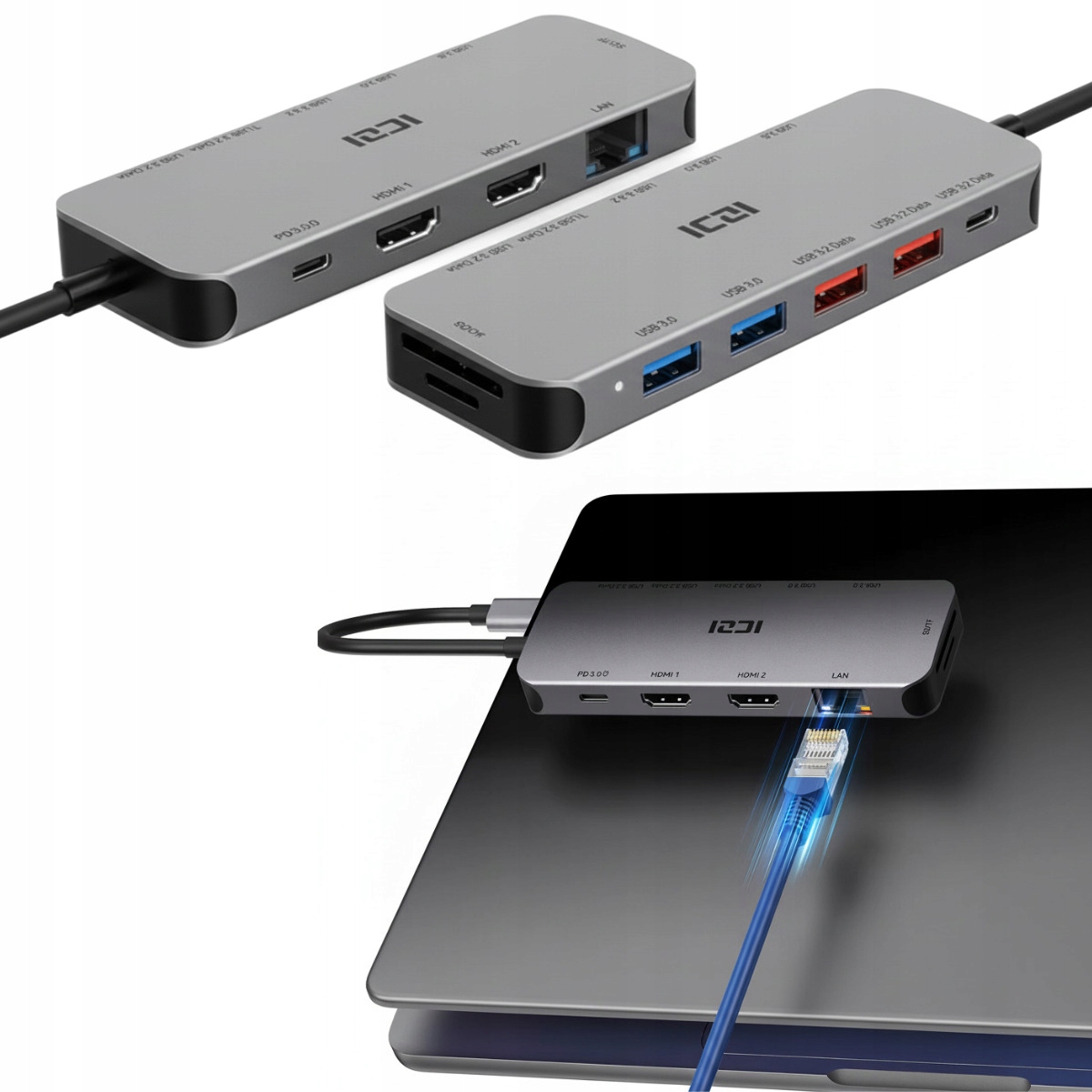 Stacja Dokująca Usb-c Hdmi Macbook Dp Adapter Hub podwójny ekran 2xHDMI