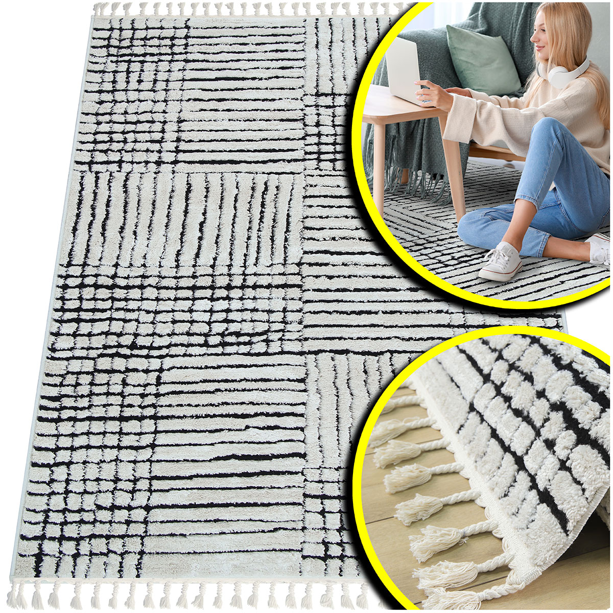 Béžový Koberec Do Obývacího Pokoje Koberec S Třásněmi Do Ložnice Shaggy Siena 140x200