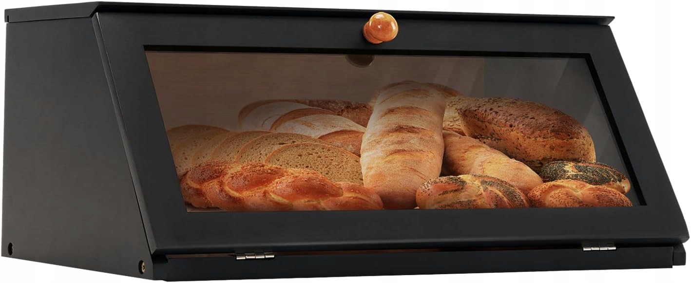 Bambusový chlebník černý 39x25x18 cm s protiplísňovým okénkem