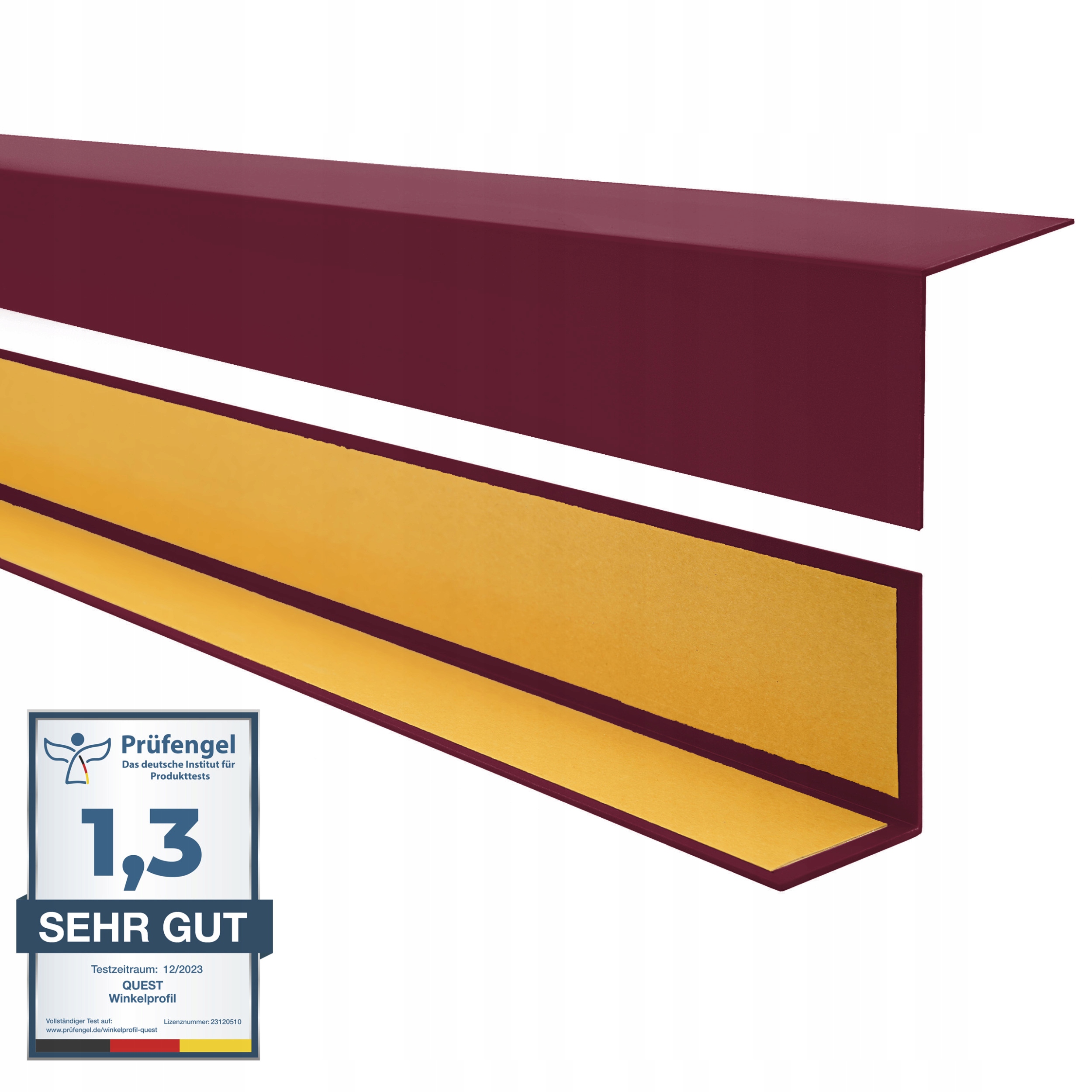 Tvrdý uholník Pvc, uhlový profil, samolepiaci, bordový, 20x20 mm, 150 cm