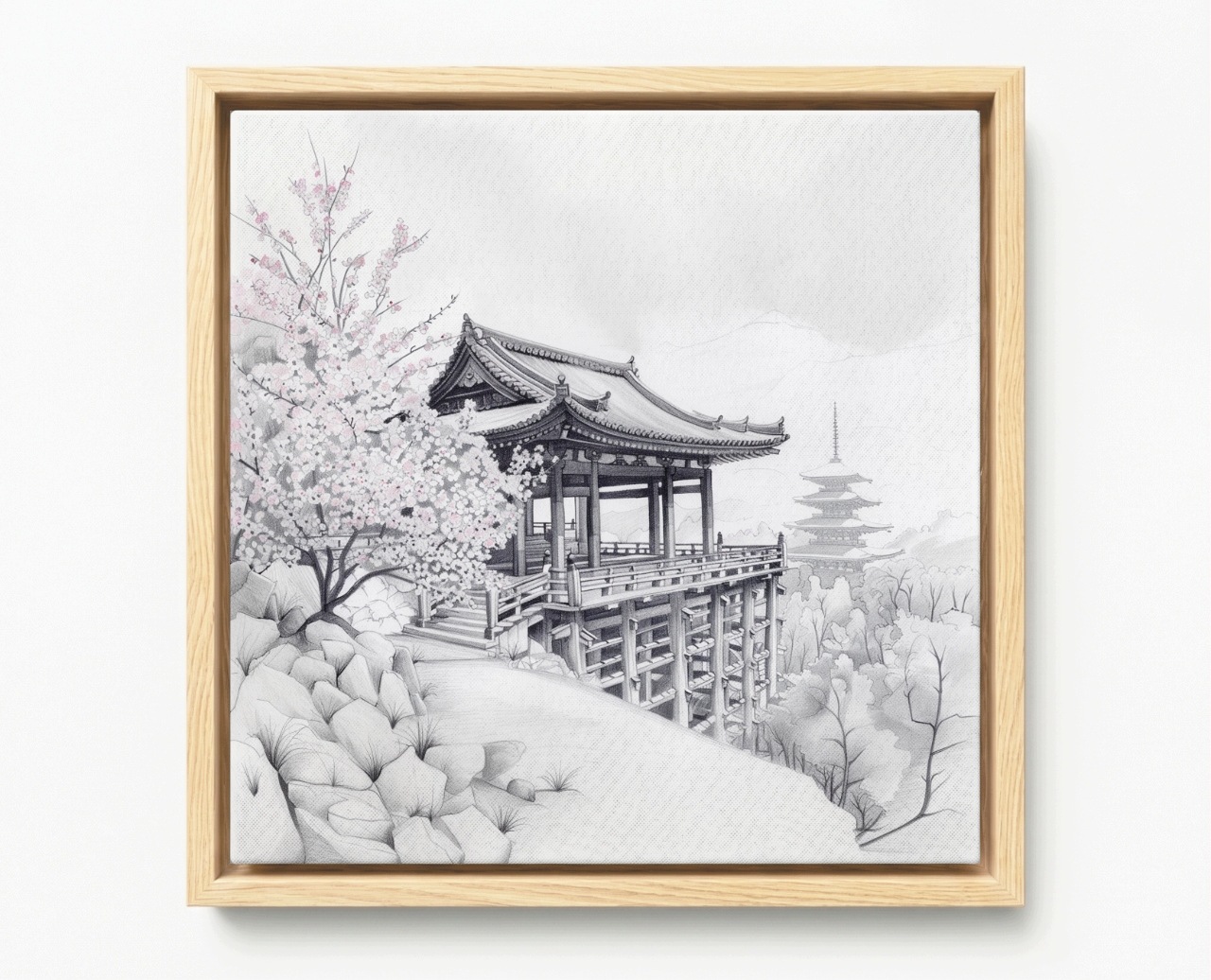 Obraz Rám Americká Krajina Grafika Park Zahrada Japonsko Sakura 80x80