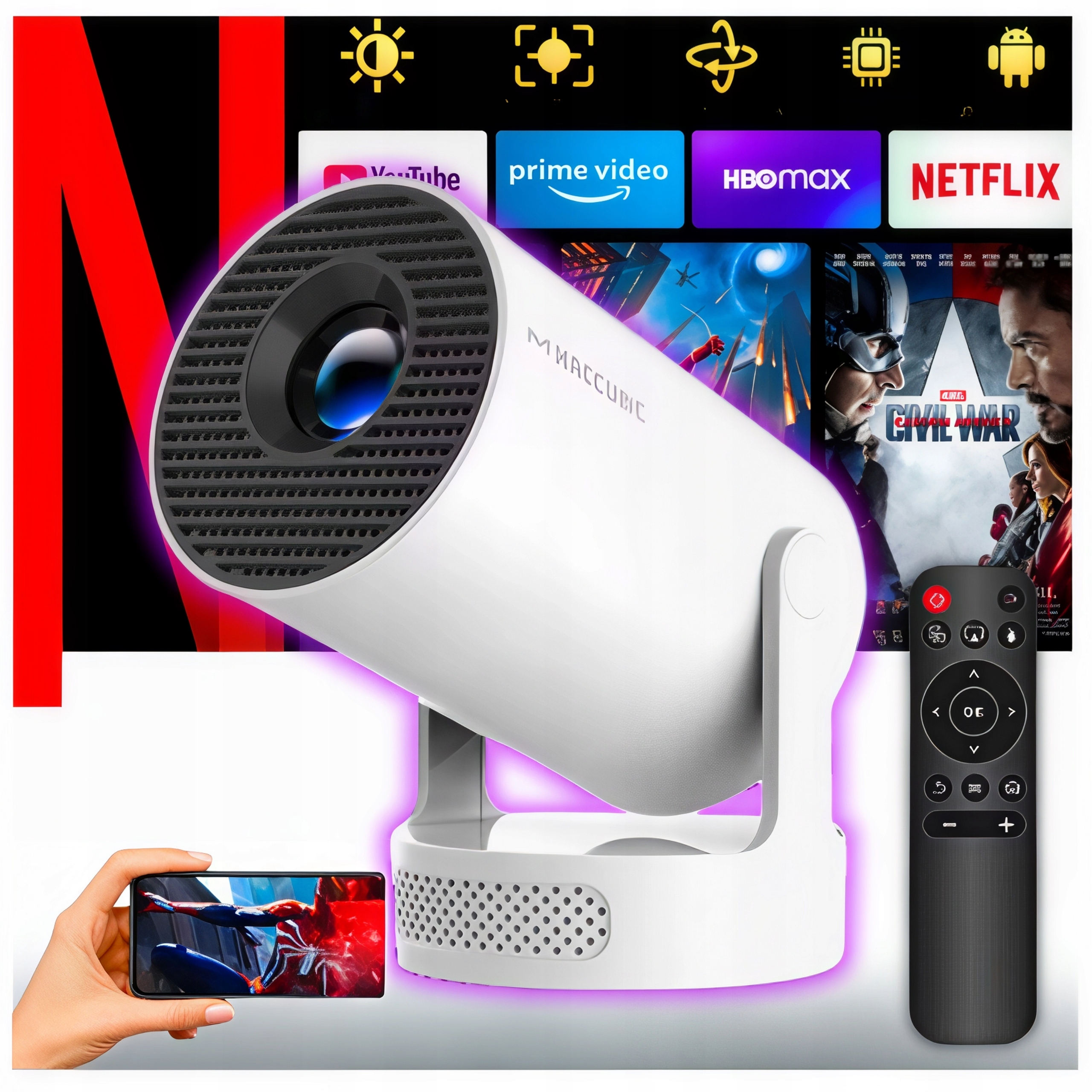 Projektor Rzutnik Przenośny WiFi Led HY300 Pro+plus Android OBROTOWY+E-book