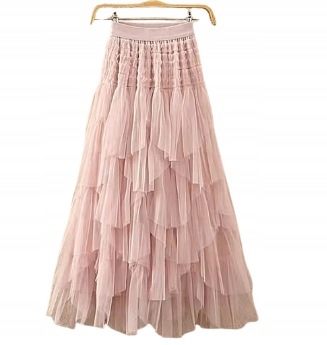 MD dlouhá sukně tylová maxi skirt volán Puder Růže