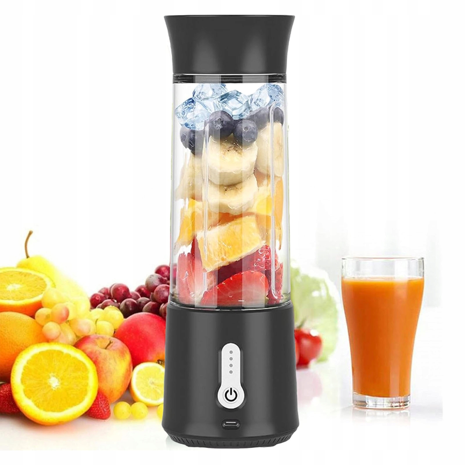 Přenosný Mixér Na Šťávu S Led Indikátorem A Vzduchotěsným Víkem 500 ML, Černý