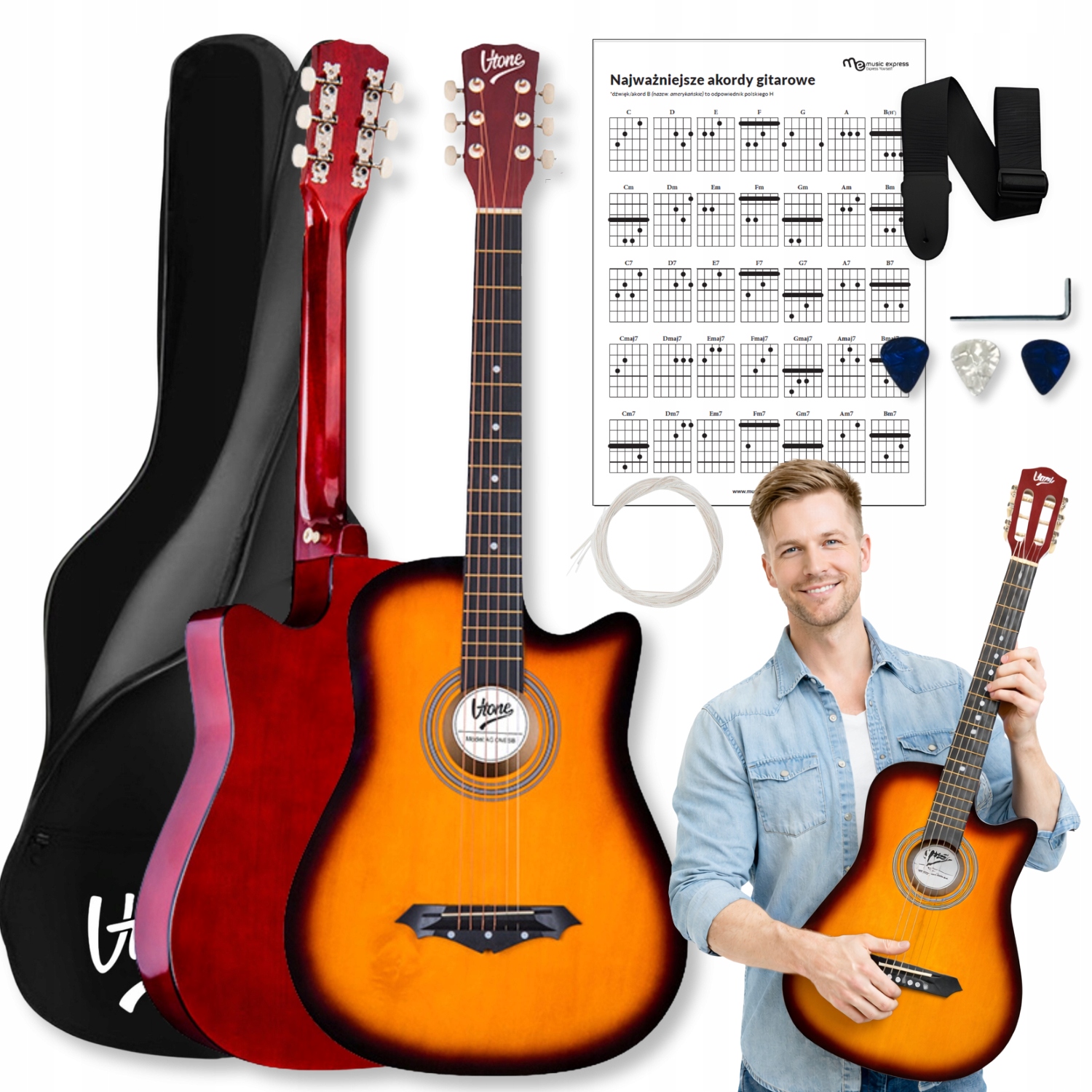 Kytara Klasická Akustická 4/4 Pro Začátečníky Set Pásek Kostky Struny