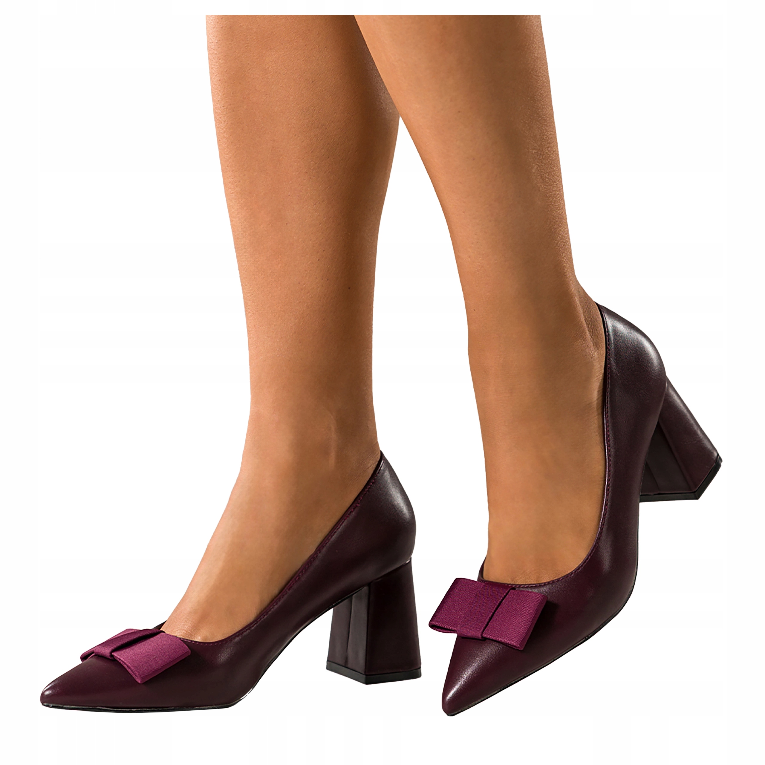 Bordové Lodičky Dámské Pohodlné S Kokardou Módní Široký Podpatek Klocek r 39