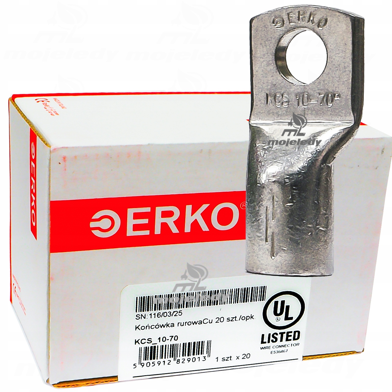 Káblová koncovka očková Cu 70 mm M10 medená Erko Kcs 20ks