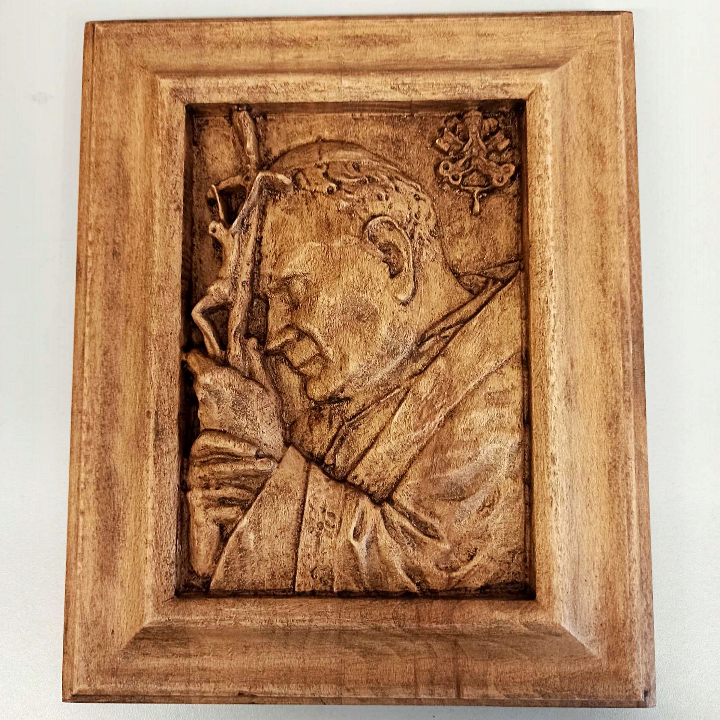 Plácačka dřevěný rám Jan Pavel II dárek k svatba jubilea 35 cm