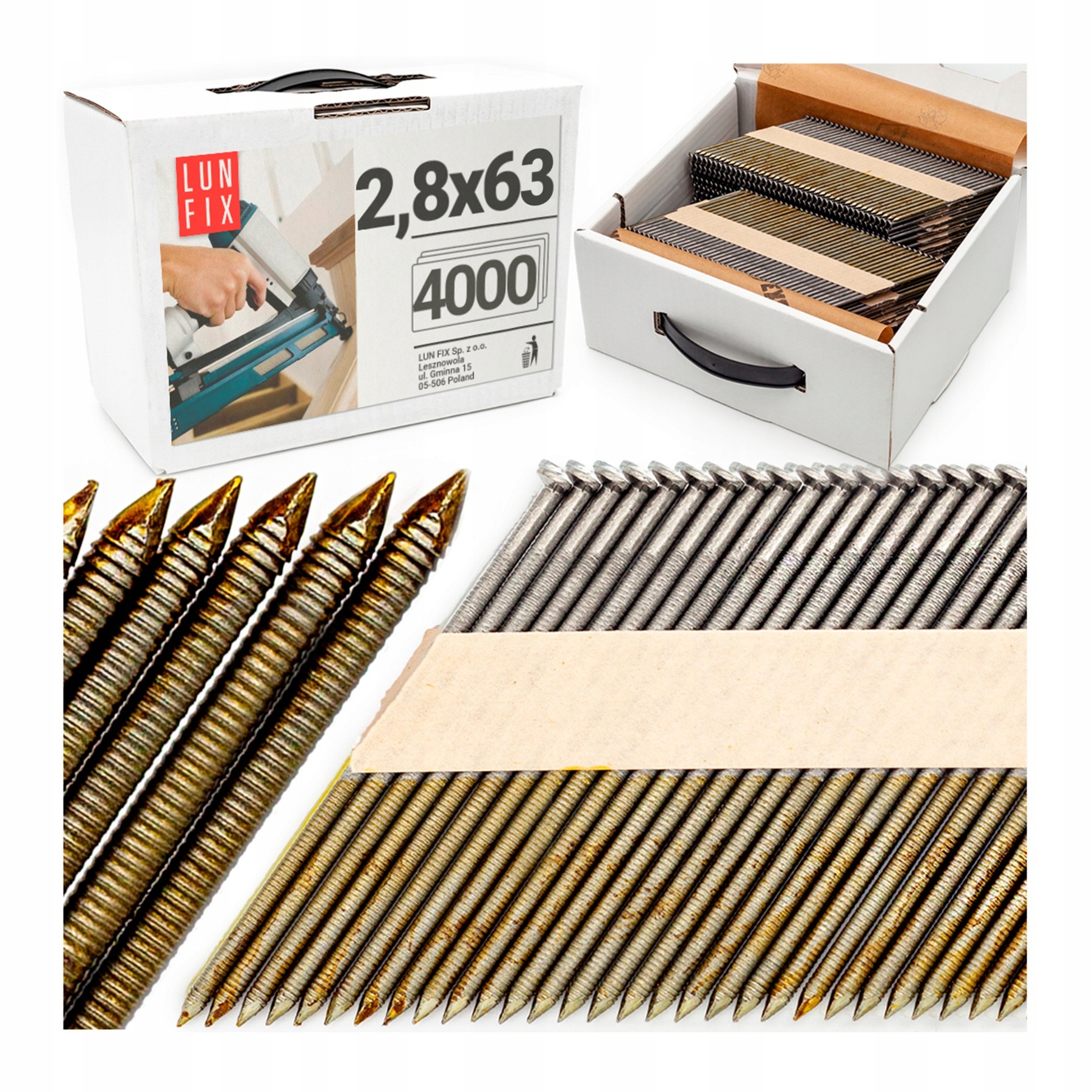 Hřebíky do hřebíkovačky 63 mm 2,8x63 spojované papírem černé 34° 4000ks