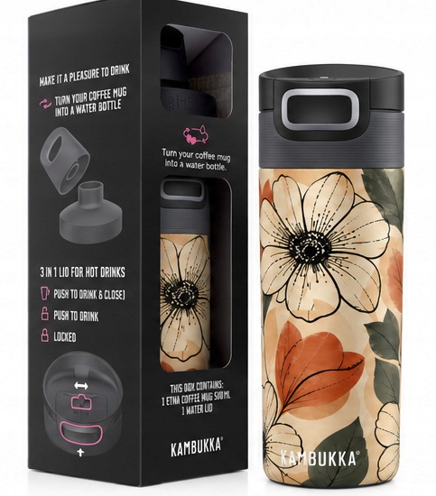 Kubek termiczny do kawy herbaty termos Kambukka Etna 500ml Cream Floral