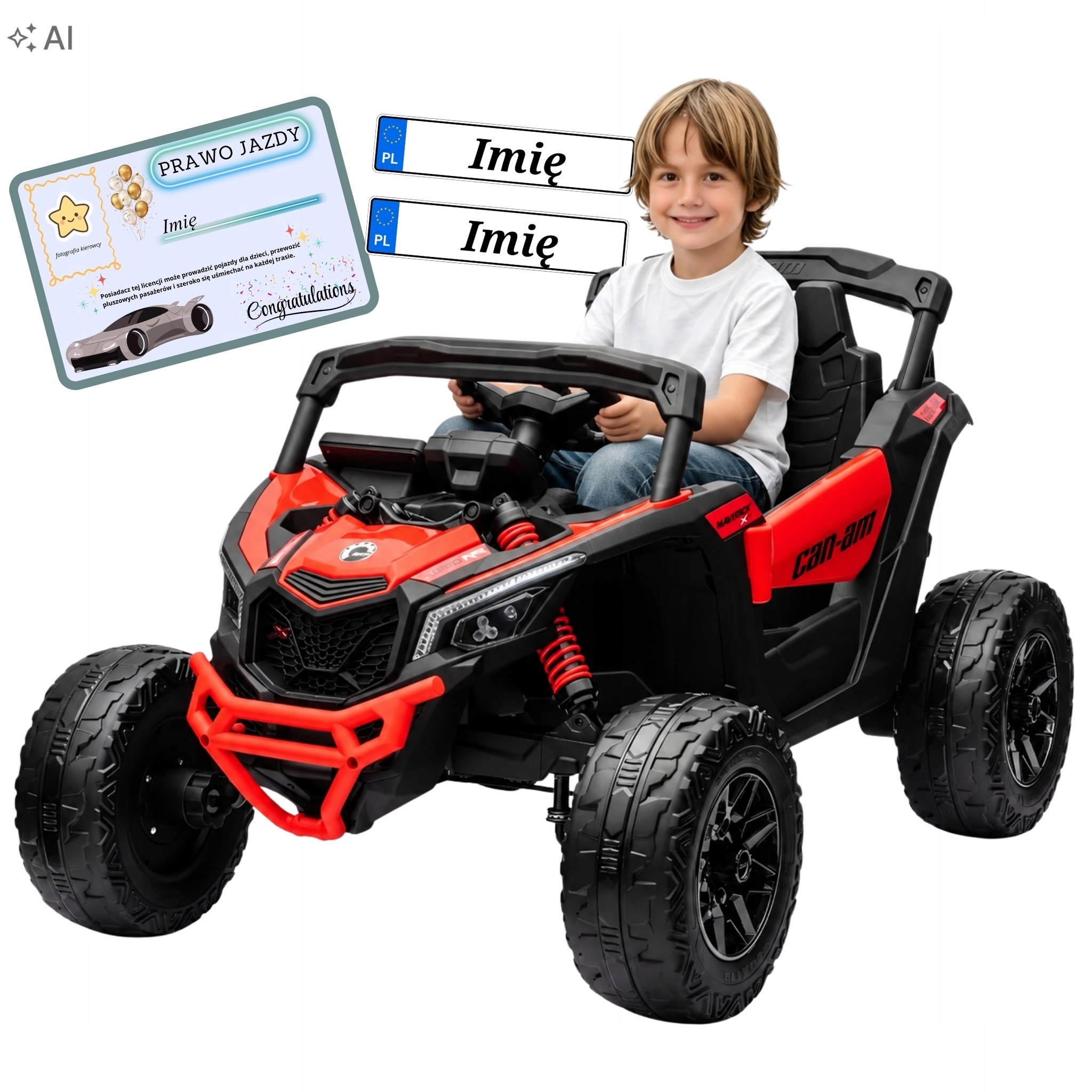 Auto na akumulator pilot skóra Eva 4x4 800W Maverik Can-an czerwony Prawko
