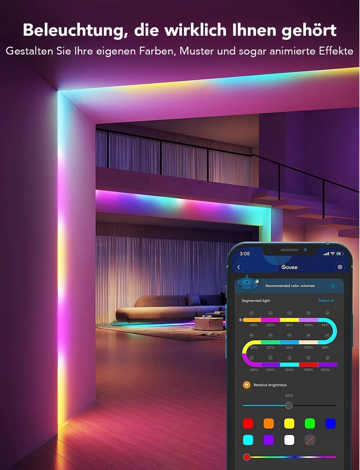 GOVEE RGBIC 5m LED Strip Bluetooth Music Control Home Gaming — miniatura 6