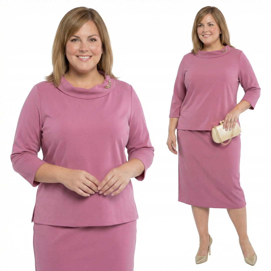 Růžový komplet s broží plus size velikost 60