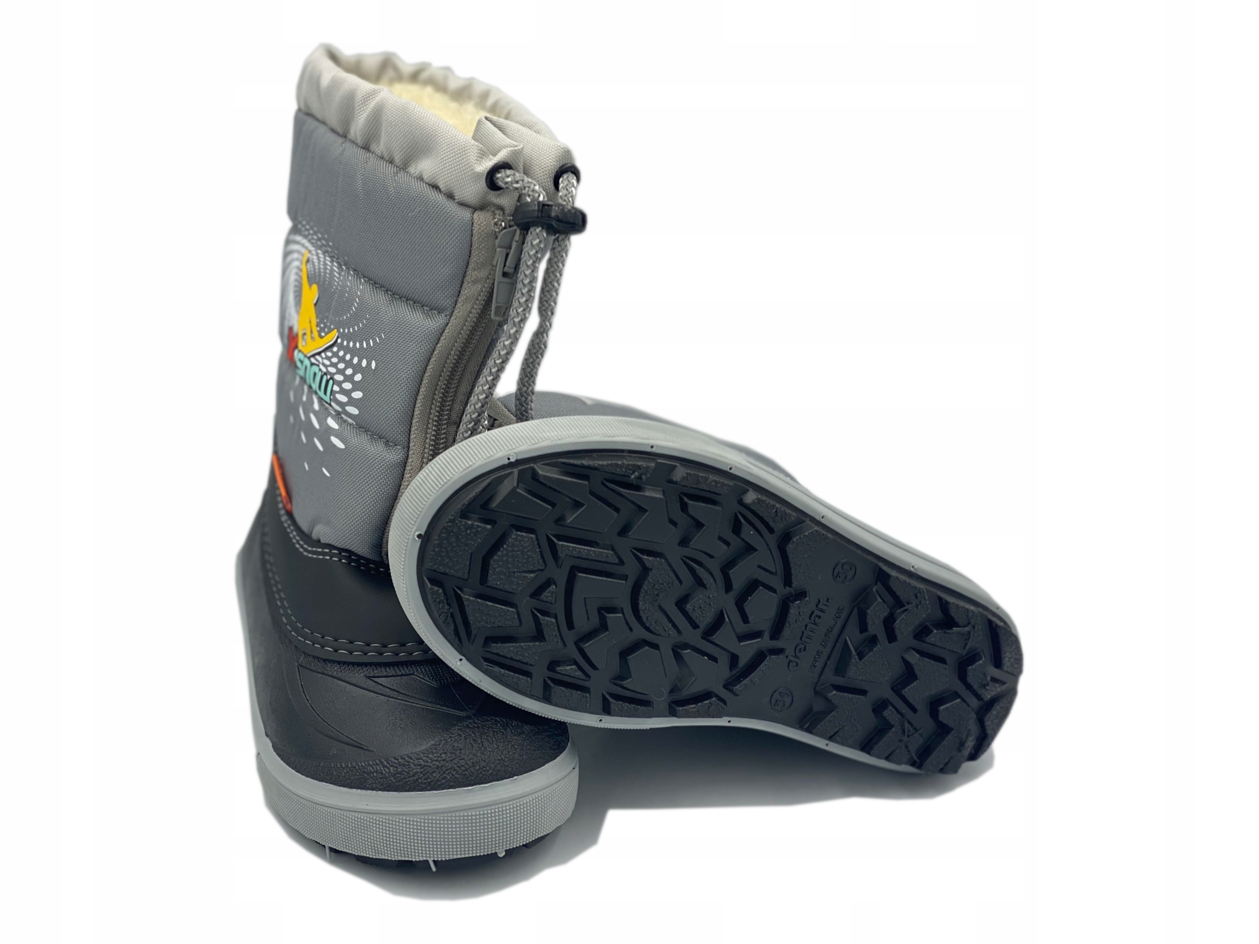 Demar Śniegowce KENNY Ocieplane Naturalna Wełna, szare roz. 34/35C Kolor szary