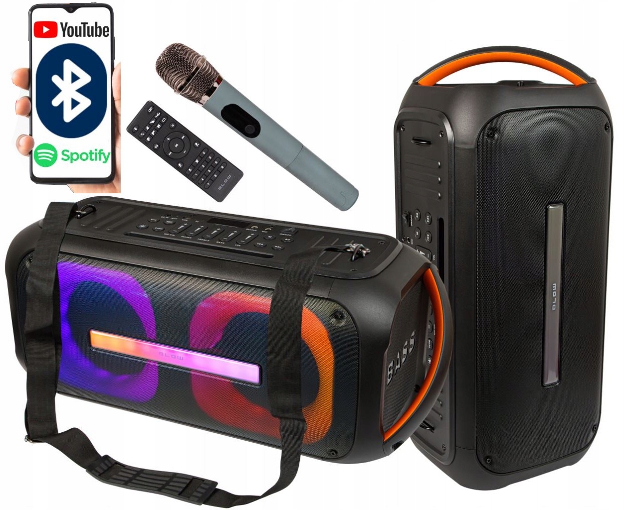 Přenosný Bluetooth Reproduktor Boombox 250W Karaoke Mikrofon pro Dj Usb Sd Pilot