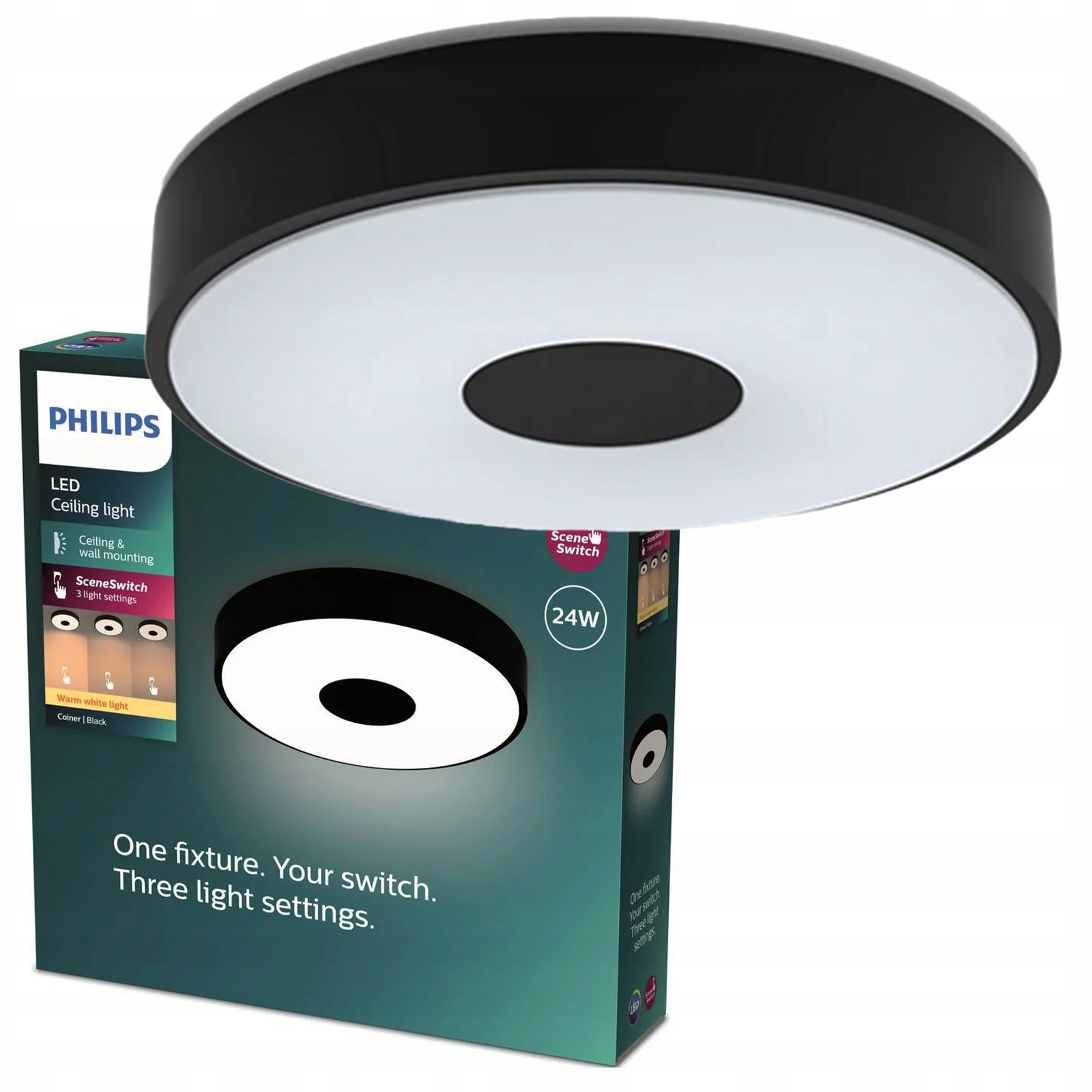 Stropná lampa Stropné Svietidlo 24W 2700lm 2700K SceneSwitch čierna Philips
