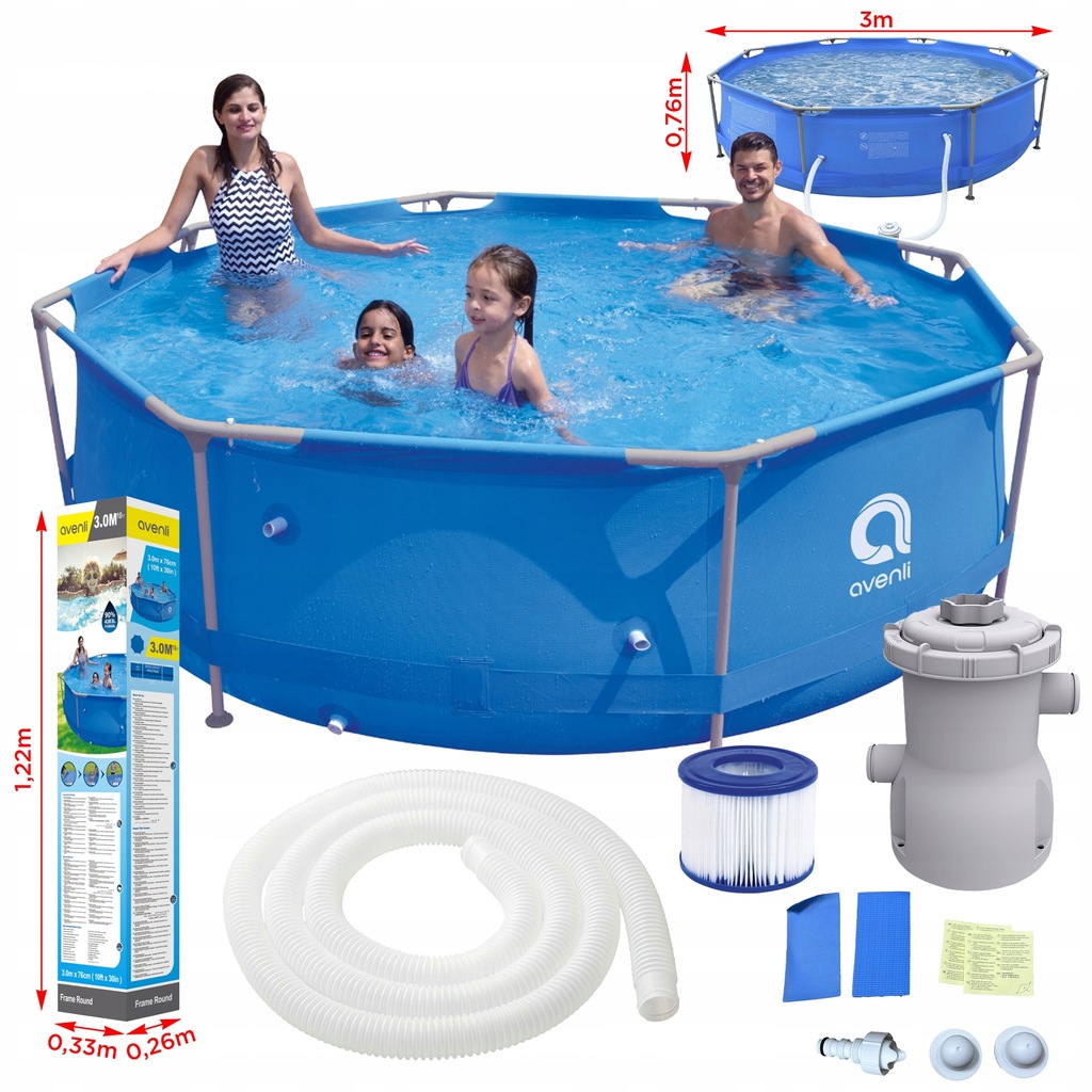 Basen Stelażowy Ogrodowy Okrągły 300x76cm +pompa +filtr Zestaw Model 2025