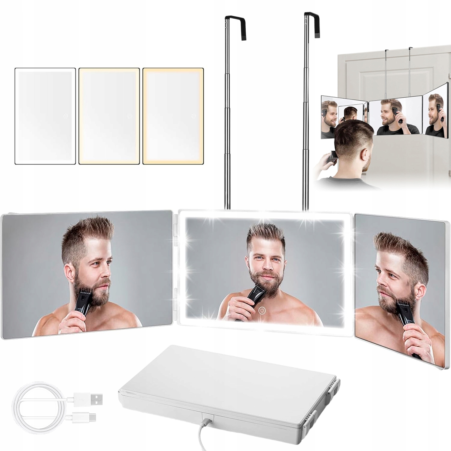 Moderní Zrcadlo S 3-STRANNÝM Závěsným Led Zrcátkem Pro Líčení