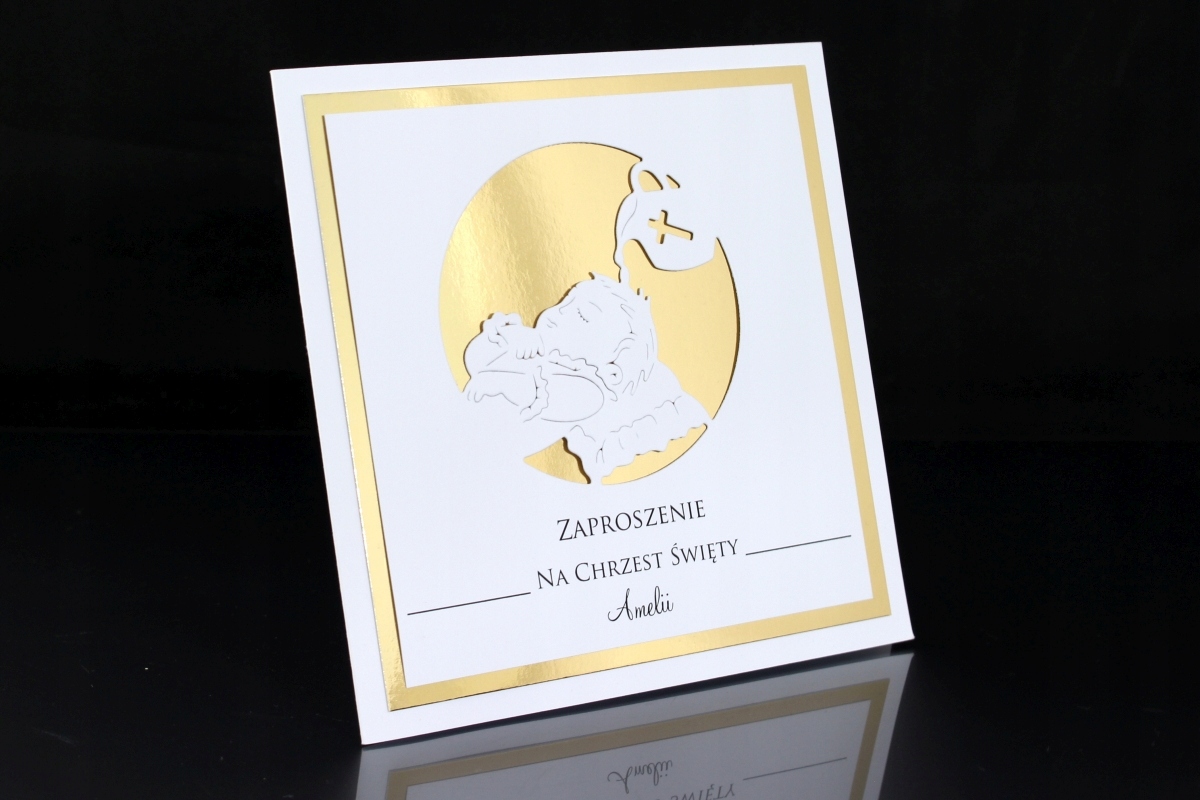 Zaproszenia na Chrzest ZŁOTE Personalizacja Wysokość produktu 14 cm