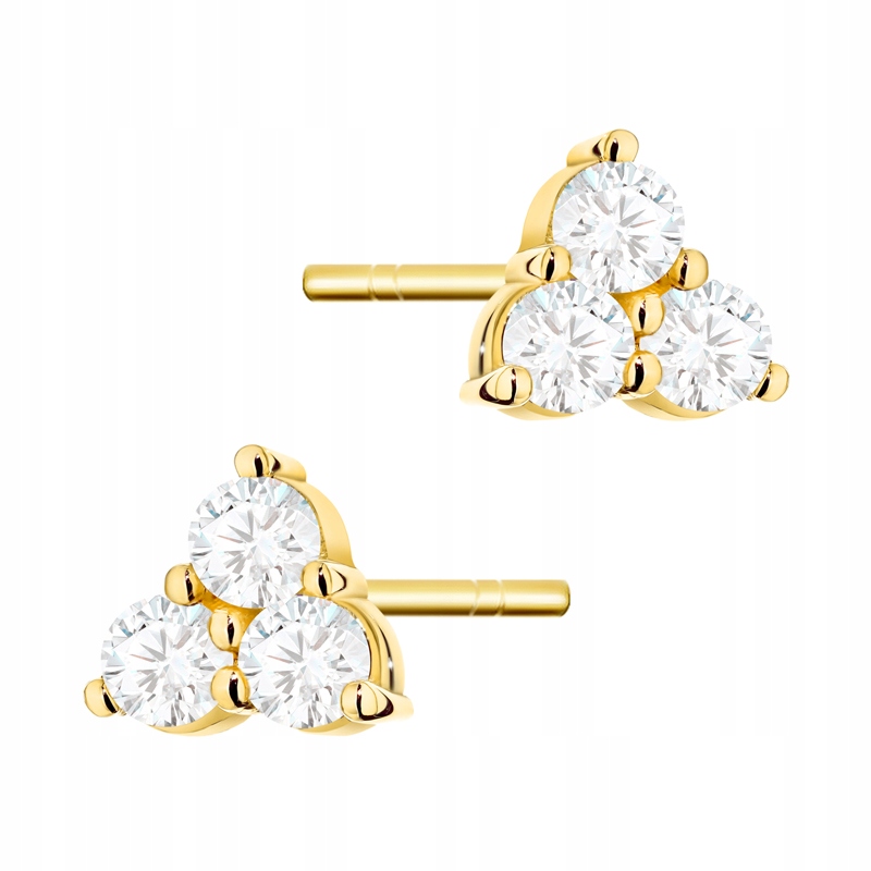 Zlaté Náušnice Dámské pr. 585 Trojúhelníky na tyč s zirkony 14k