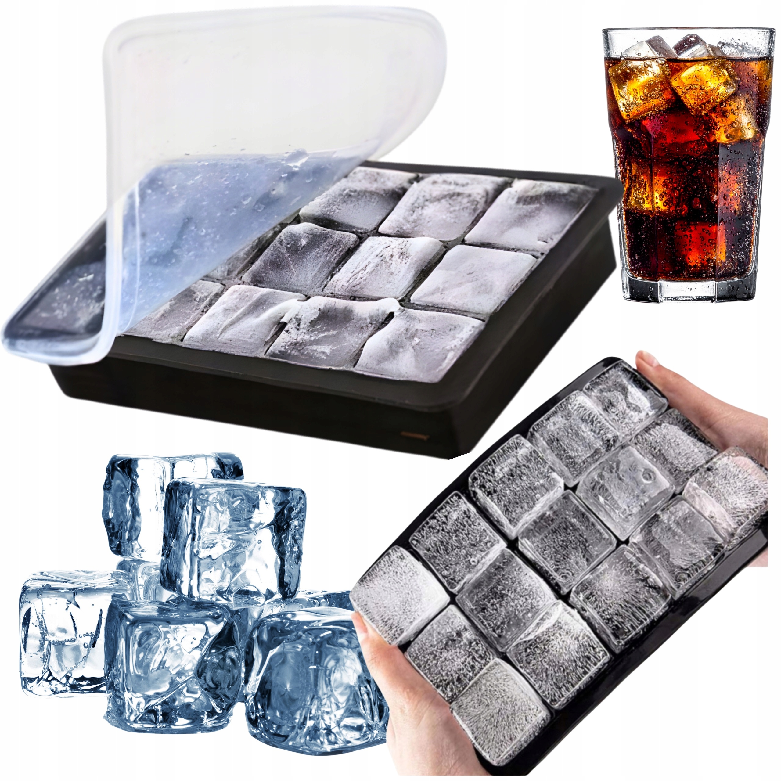 FOREMKI DO LODU SILIKONOWE 15 SZT FOREMKA Z POKRYWKĄ CZARNA XXL MONTESSA