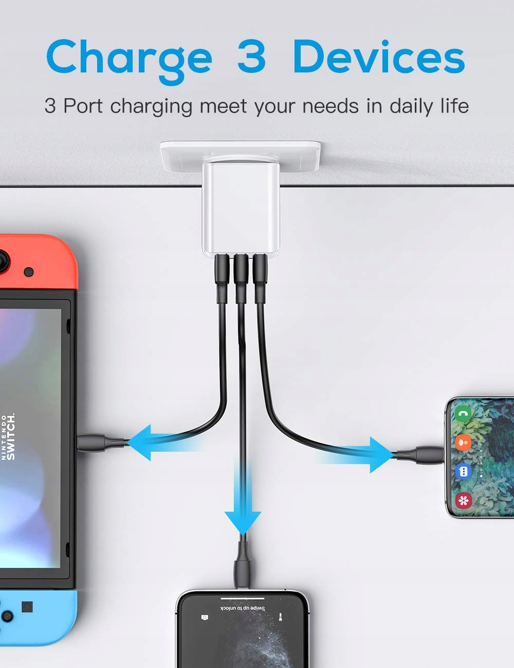 SCHITEC Ładowarka USB 3 Porty 15W 3A Adapter Do iPhone Androidów — miniatura 5