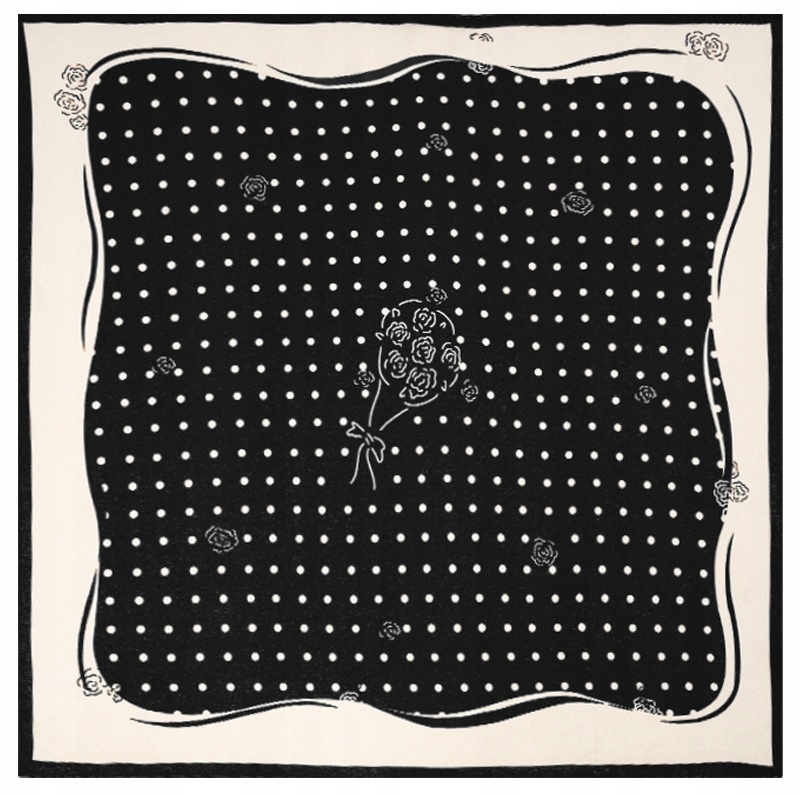 Dámská hedvábná šála, šátek, přehoz 100% hedvábí 68x68 cm Černá s puntíky