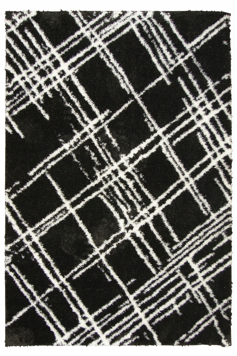 

120x170 cm Kreski Romby Czarny Krem Dywan Shaggy