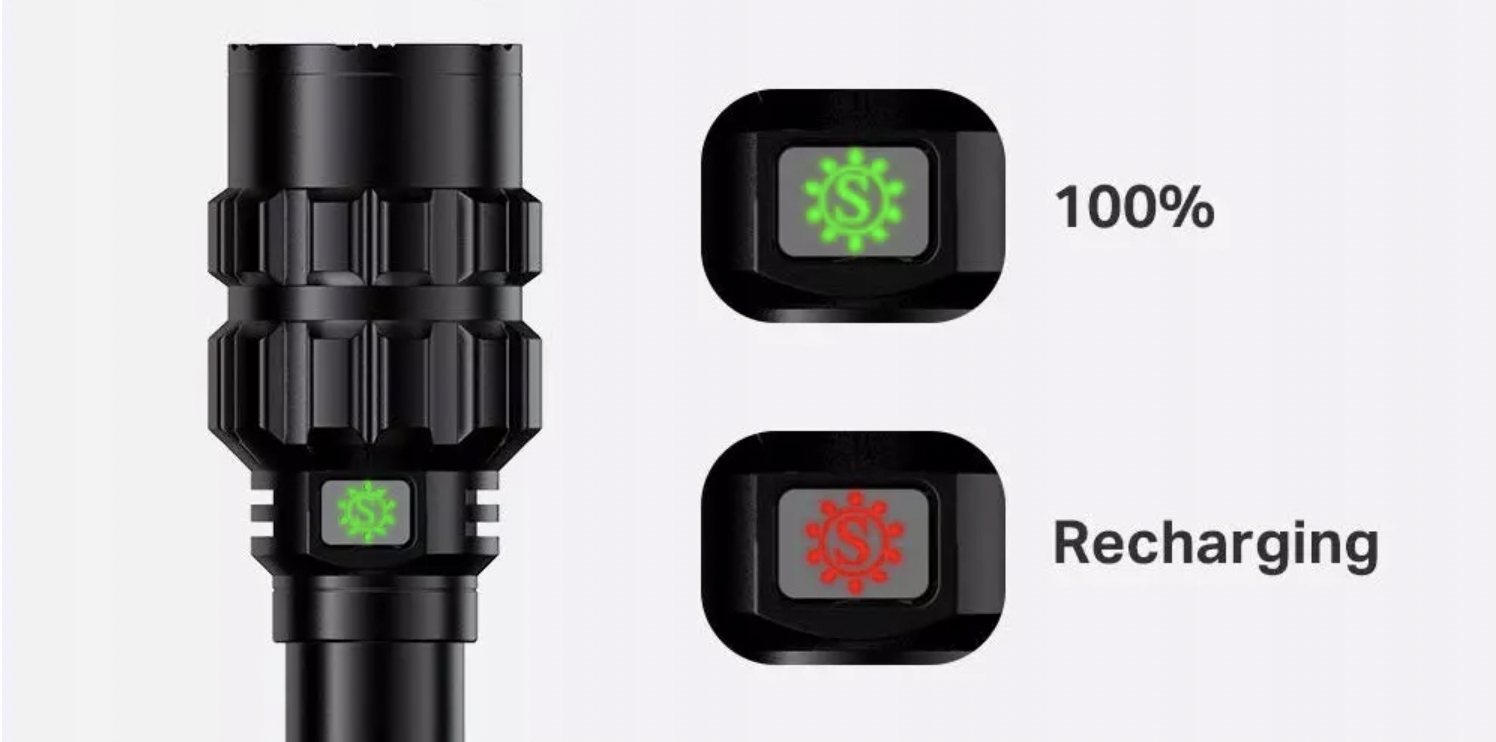 Latarka Taktyczna 2 Akumulatory Ładowarka 1000lm Klasa wodoszczelności IPX 6