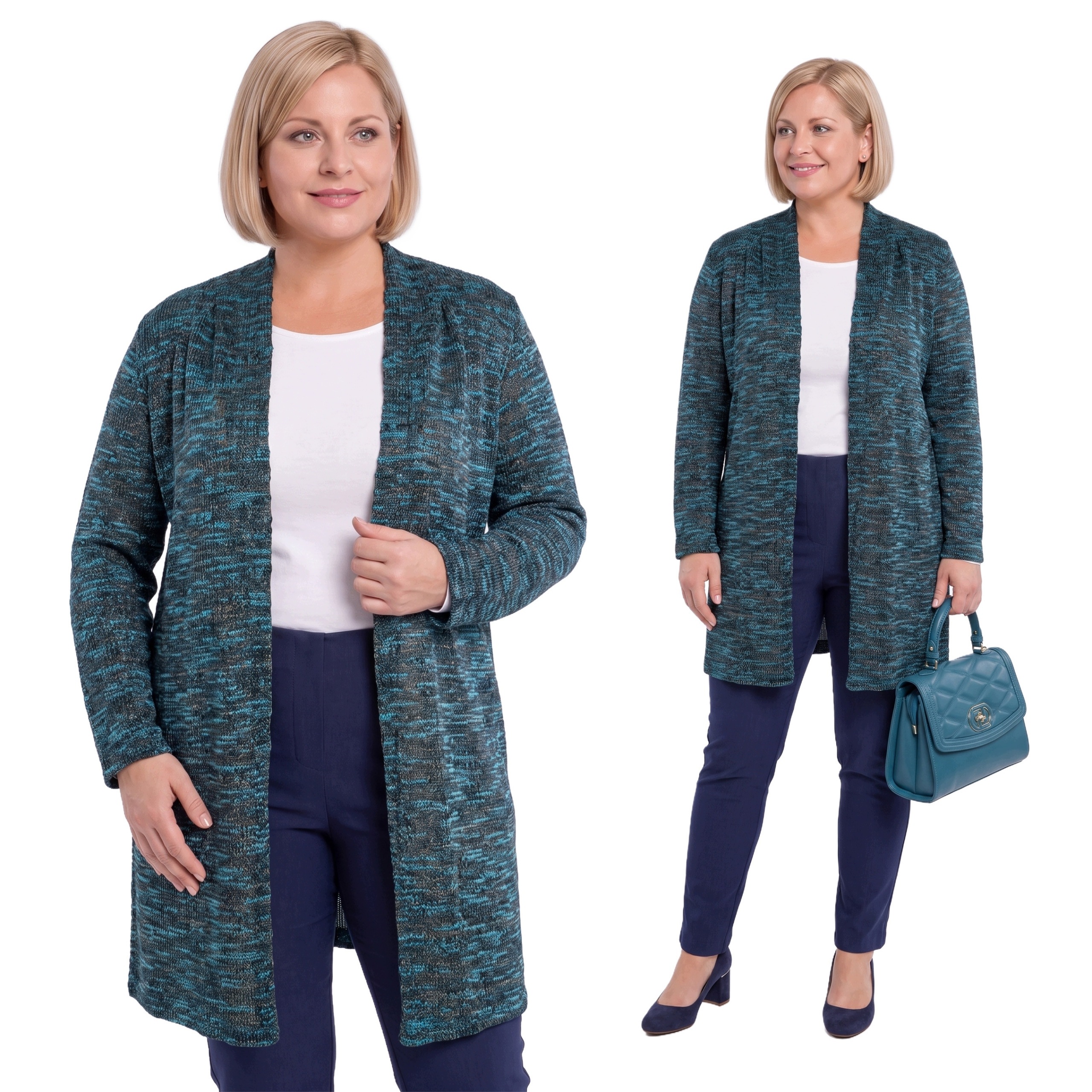 Šedo-tyrkysový kardigan s leskem plus size velikost 54