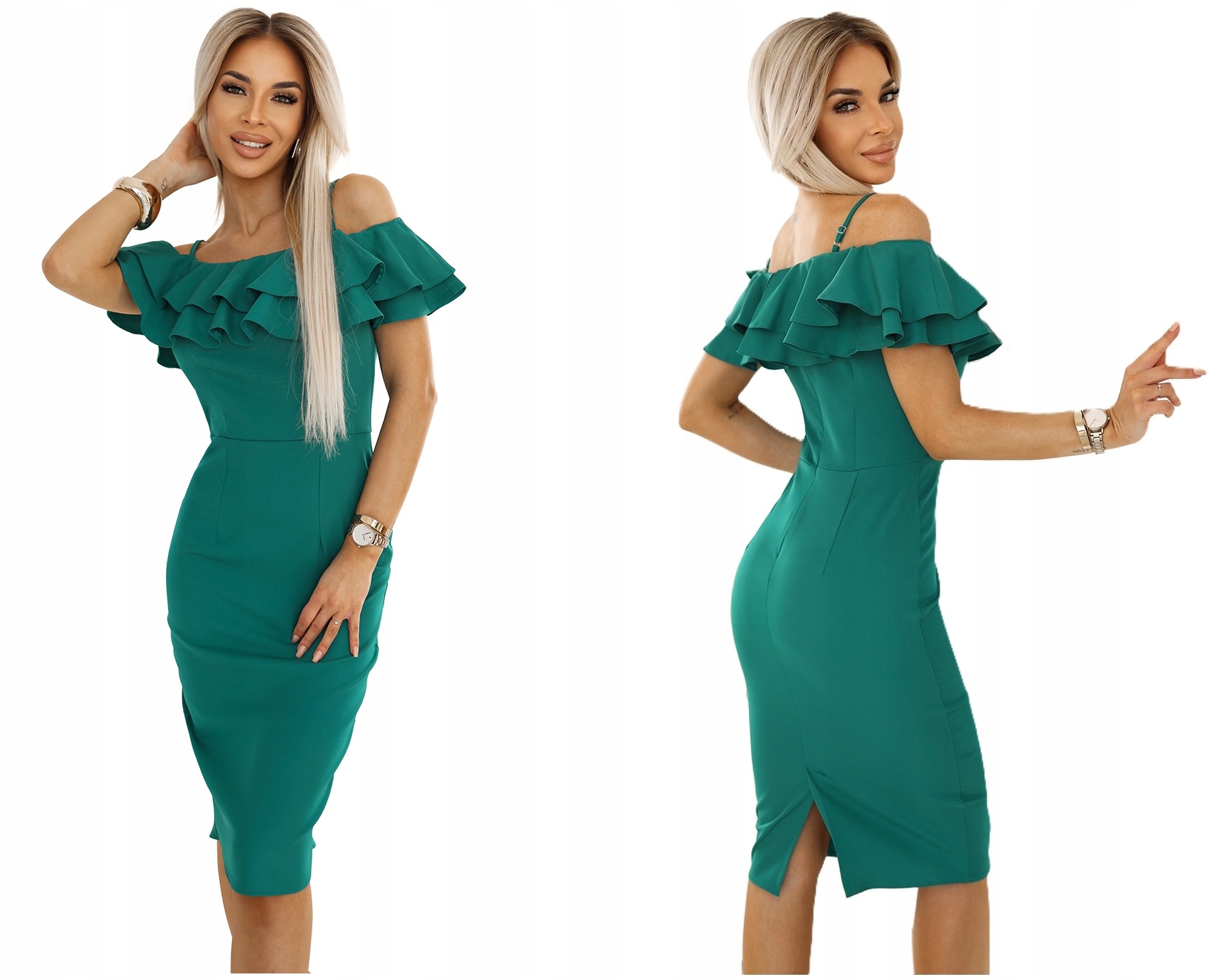 Přiléhavé Šaty S Volánkem, Odhalená Ramena A Záda, Zelená Xs