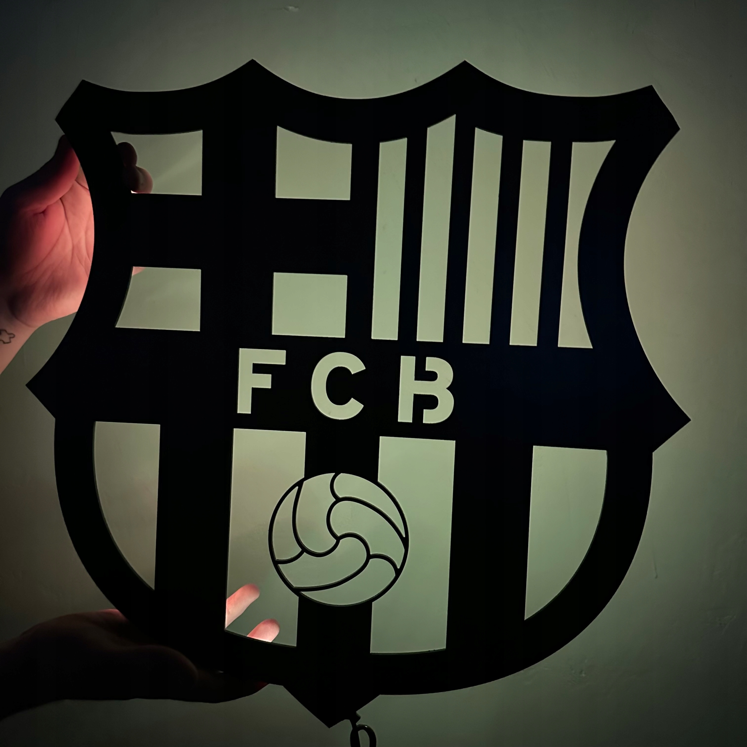 Fc Barcelona Noční Lampa Led XL Dřevěný 3D obraz Fotbalový erb Dárek