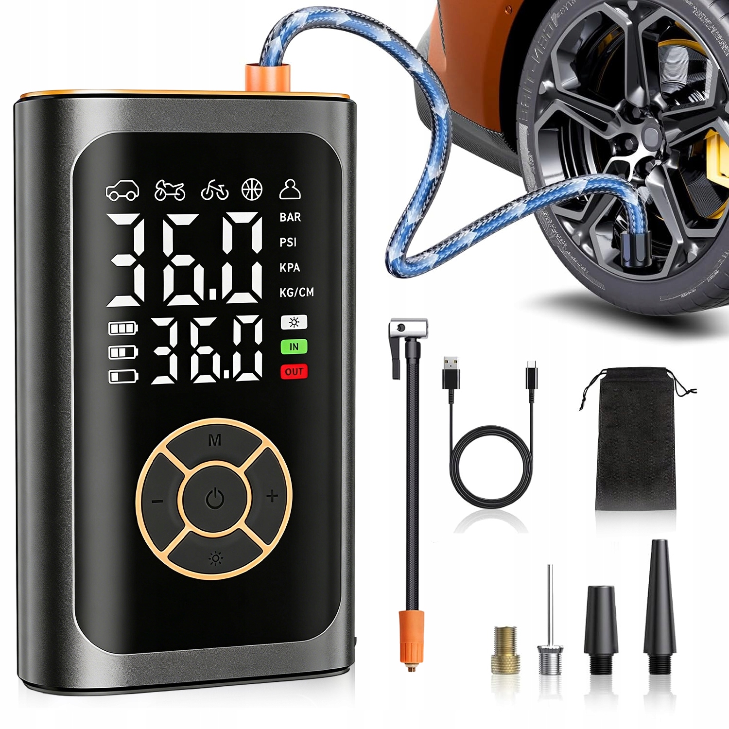 20L/MIN Przenośny Pompa Powietrza Elektryczne 4AH Wielofunkcyjny Latarka