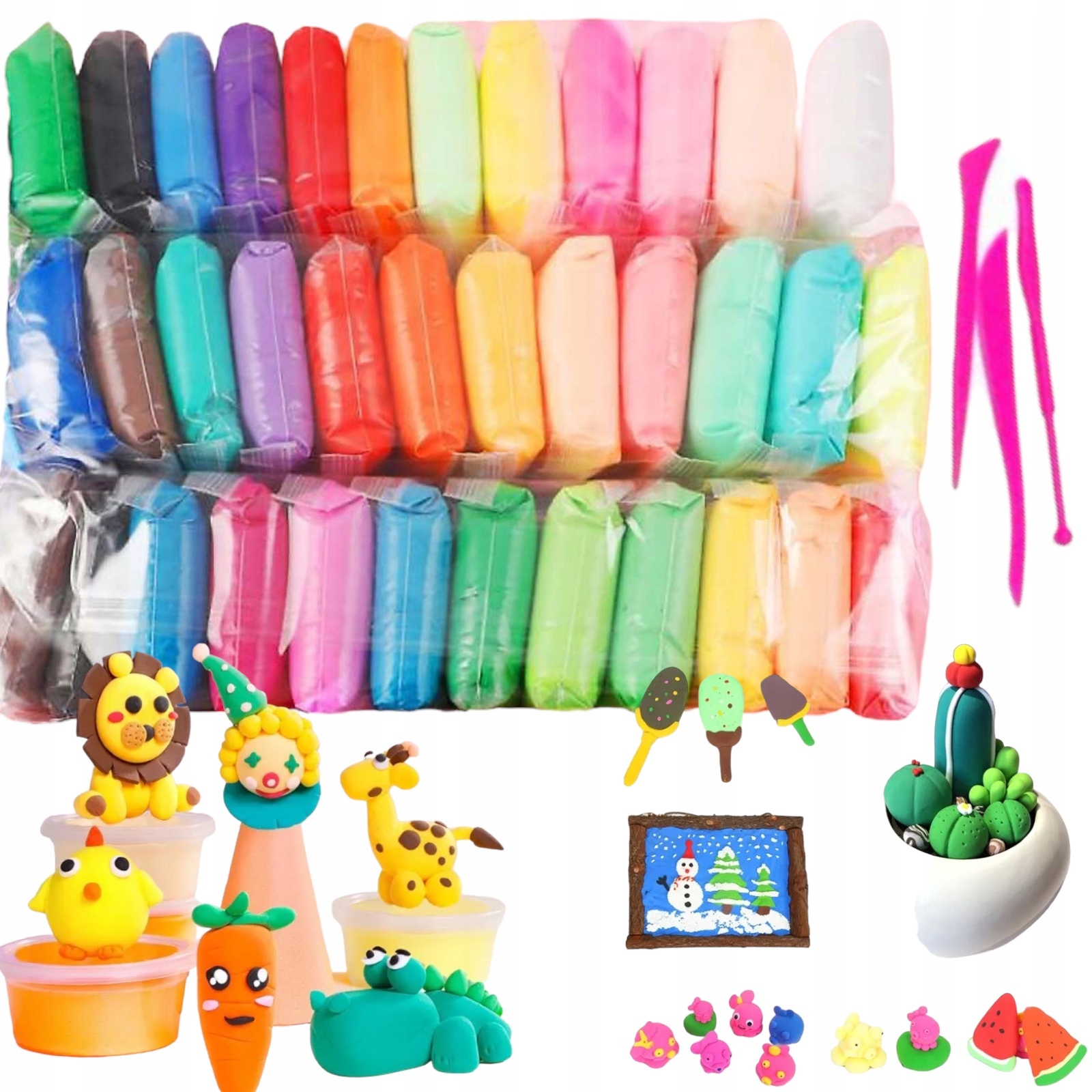 MASA PLASTYCZNA MAGICZNA PIANKOLINA PIANKOWA SUPER CLAY 36 SZT