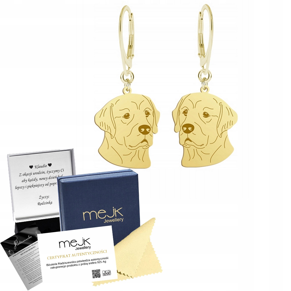 Náušnice Zlaté se psem Zlatý retrívr 925 Dárek Šperky Gravírování Bonus